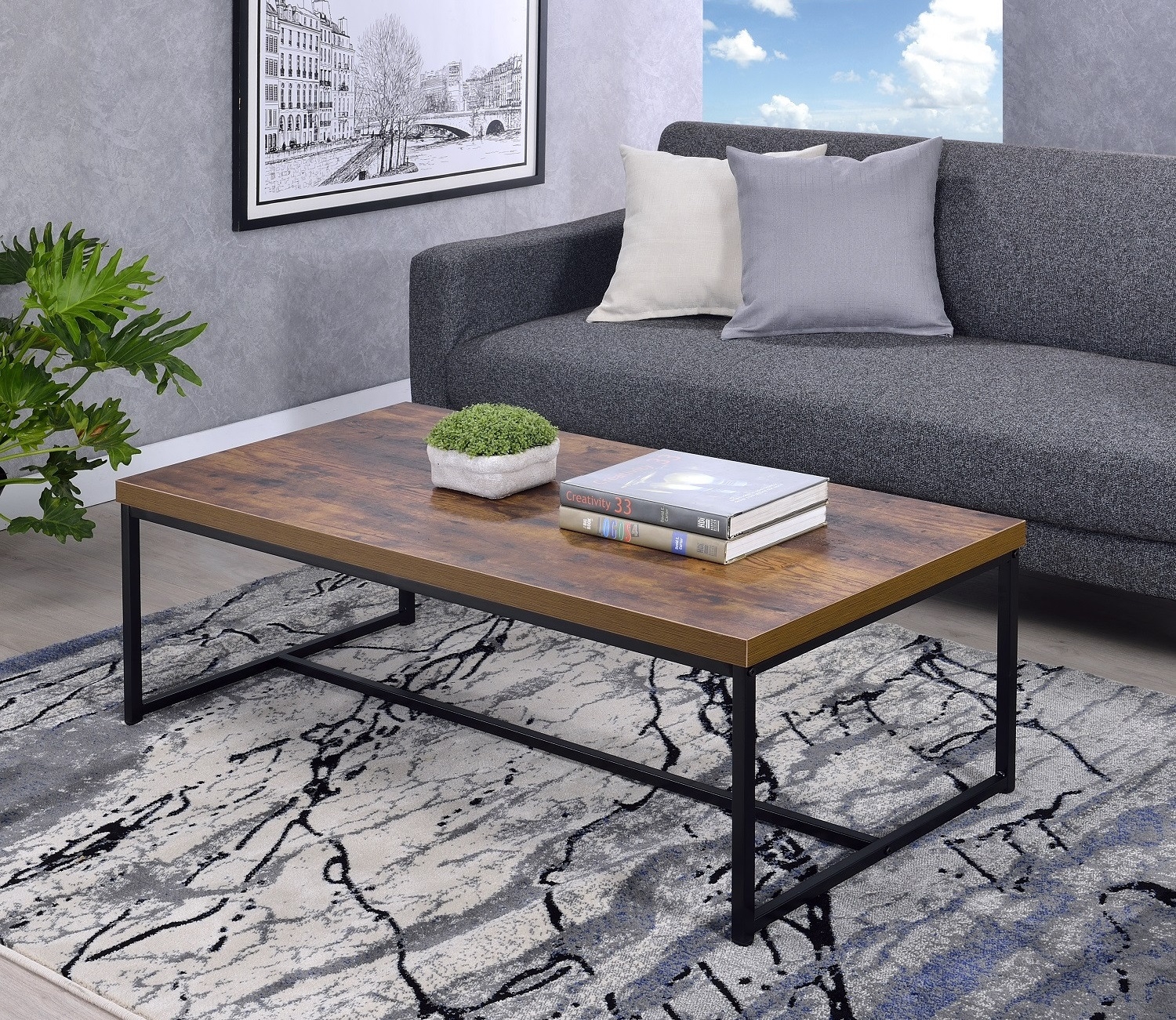Bob Wood/Metal Rectangular Coffee Table
