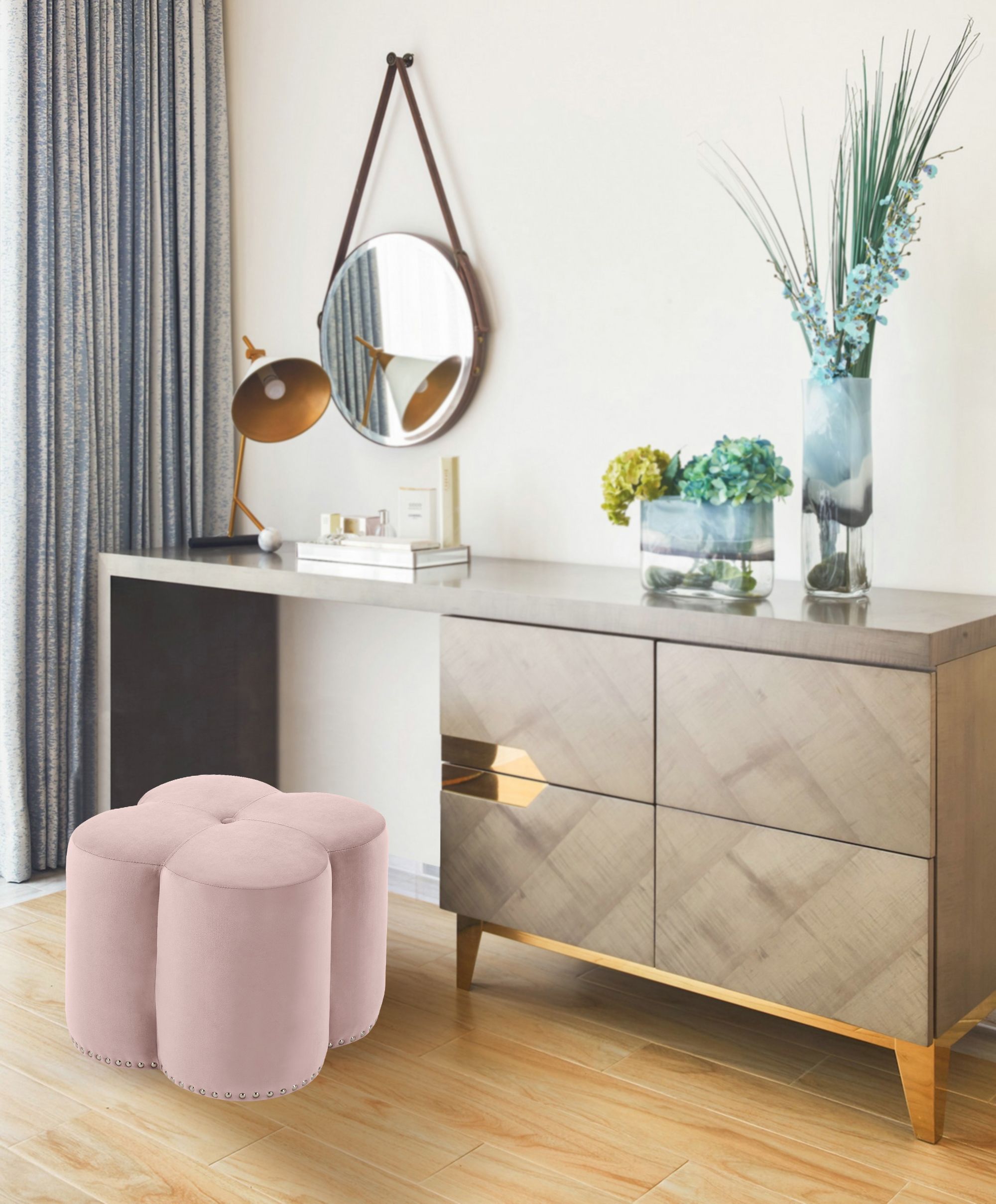 Clover Velvet Ottoman
