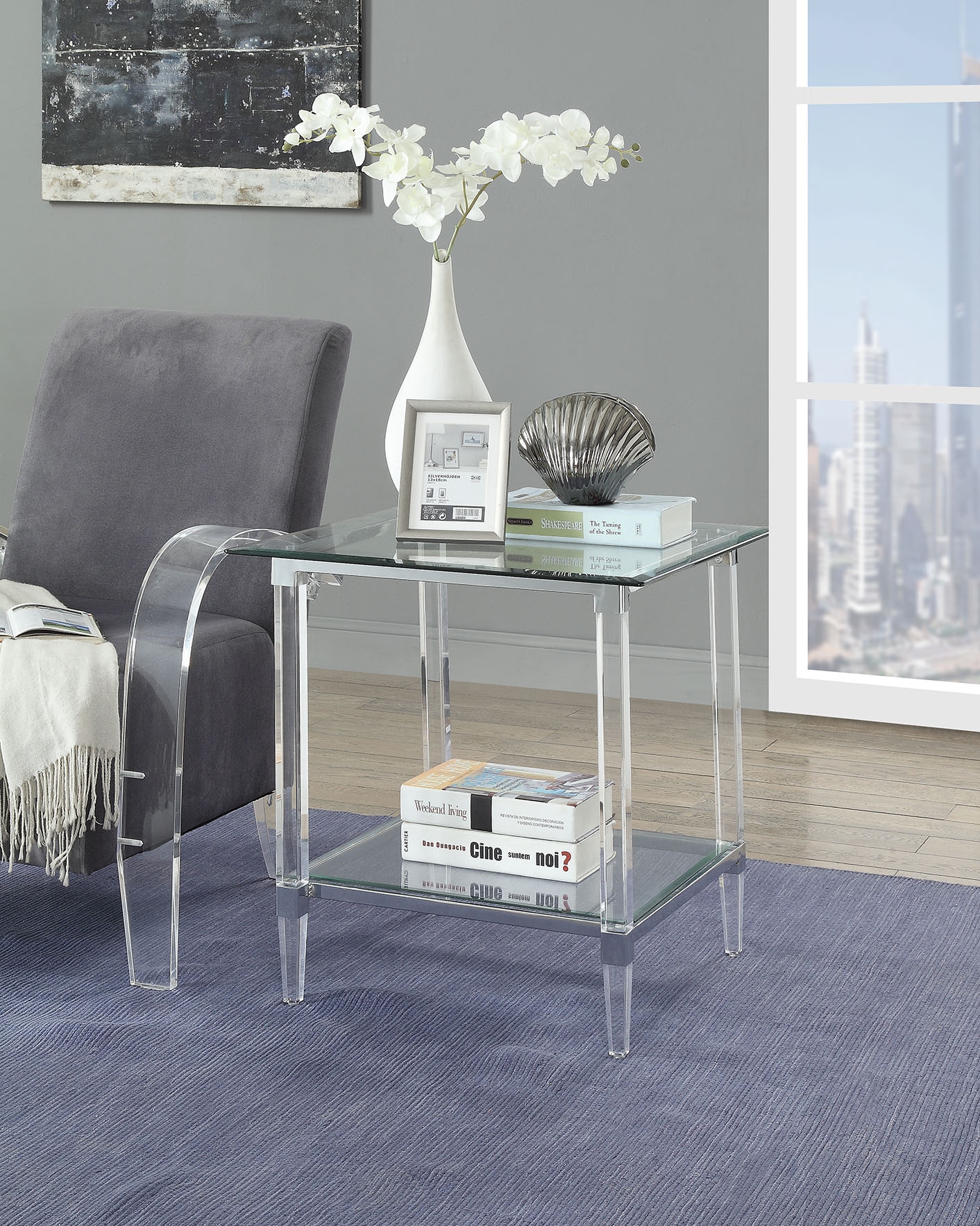 Polyanthus Acrylic/Metal/Glass Square End Table
