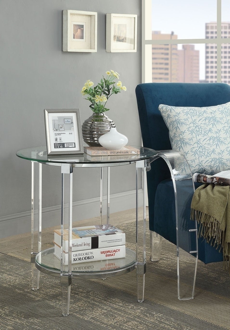 Polyanthus Acrylic/Metal/Glass Round End Table
