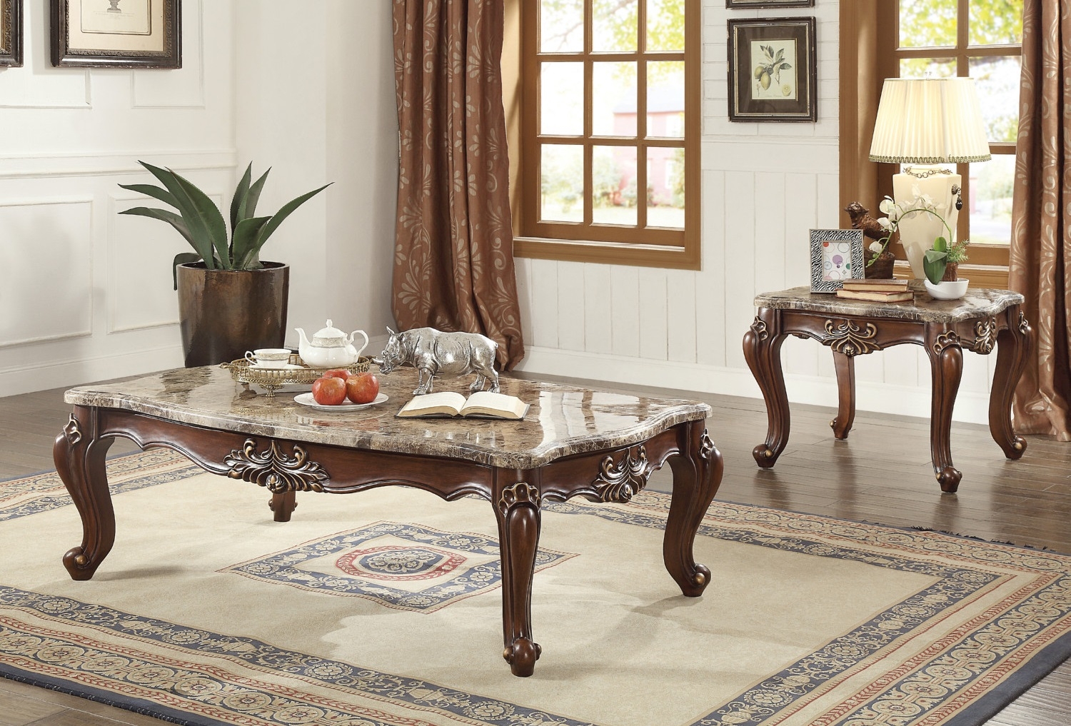 Shalisa Marble/Wood Square End Table