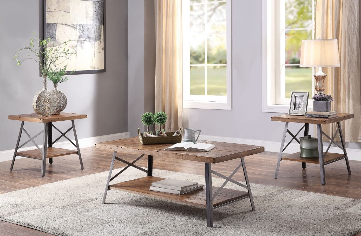 Ikram Wood/Metal Square End Table