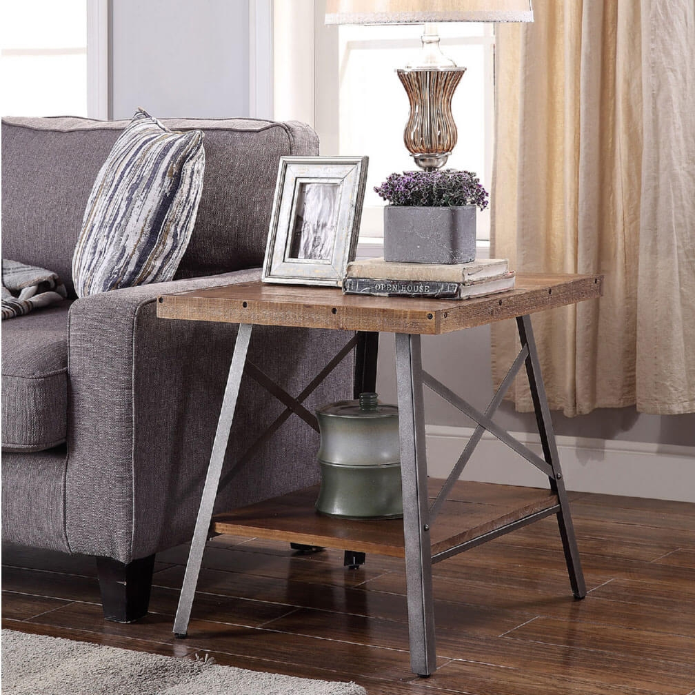 Ikram Wood/Metal Rectangular Coffee Table Set