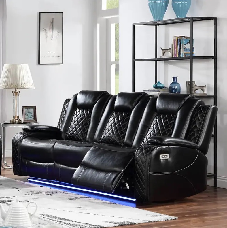 SM Vail Double Power Recliner Sofa w/Drop Down Table & LED Lighting