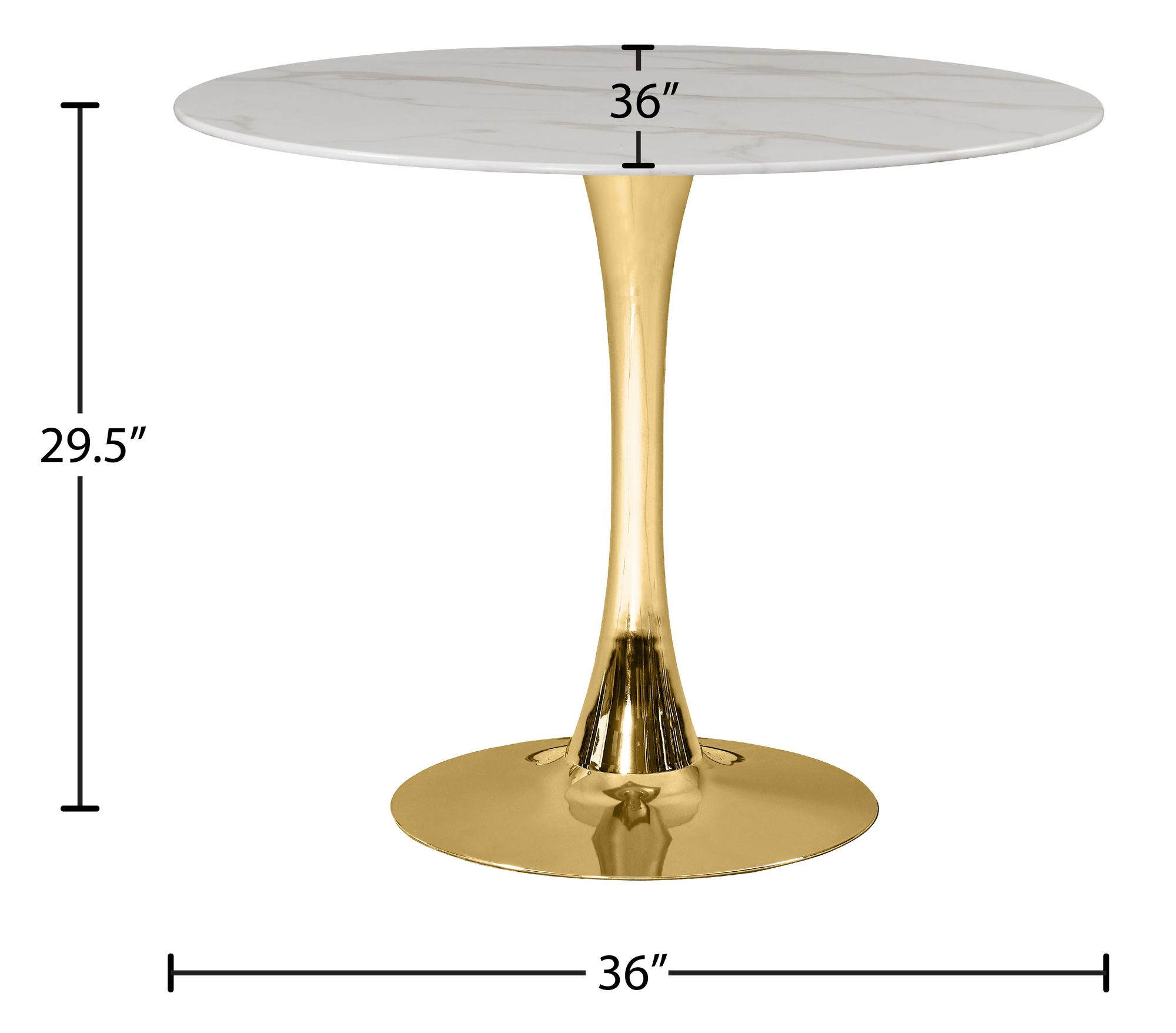 Tulip 36" Round Glass Dining Table with Gold Base