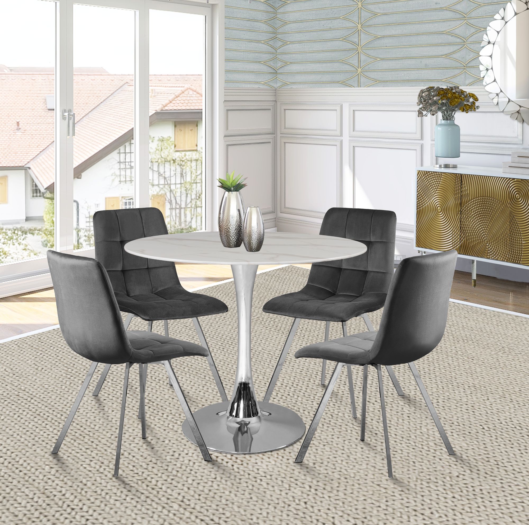 Tulip 36" Round Glass Dining Table with Chrome Base