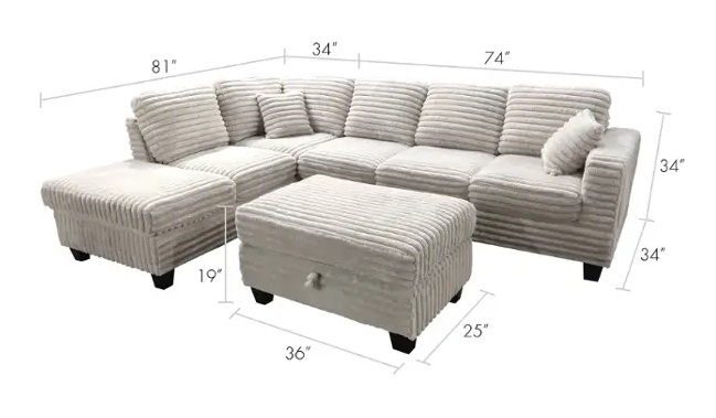 SM Vega Fabric Jumbo Corduroy L-Shaped Sectional Sofa