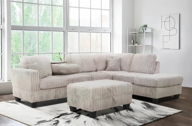 SM Vega Fabric Jumbo Corduroy L-Shaped Sectional Sofa