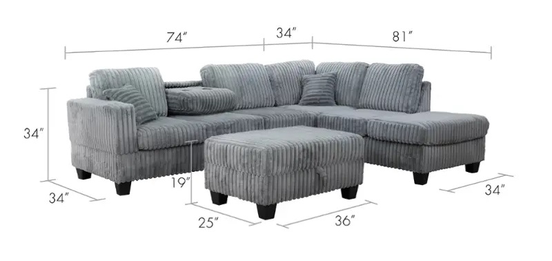 SM Vega Fabric Jumbo Corduroy L-Shaped Sectional Sofa