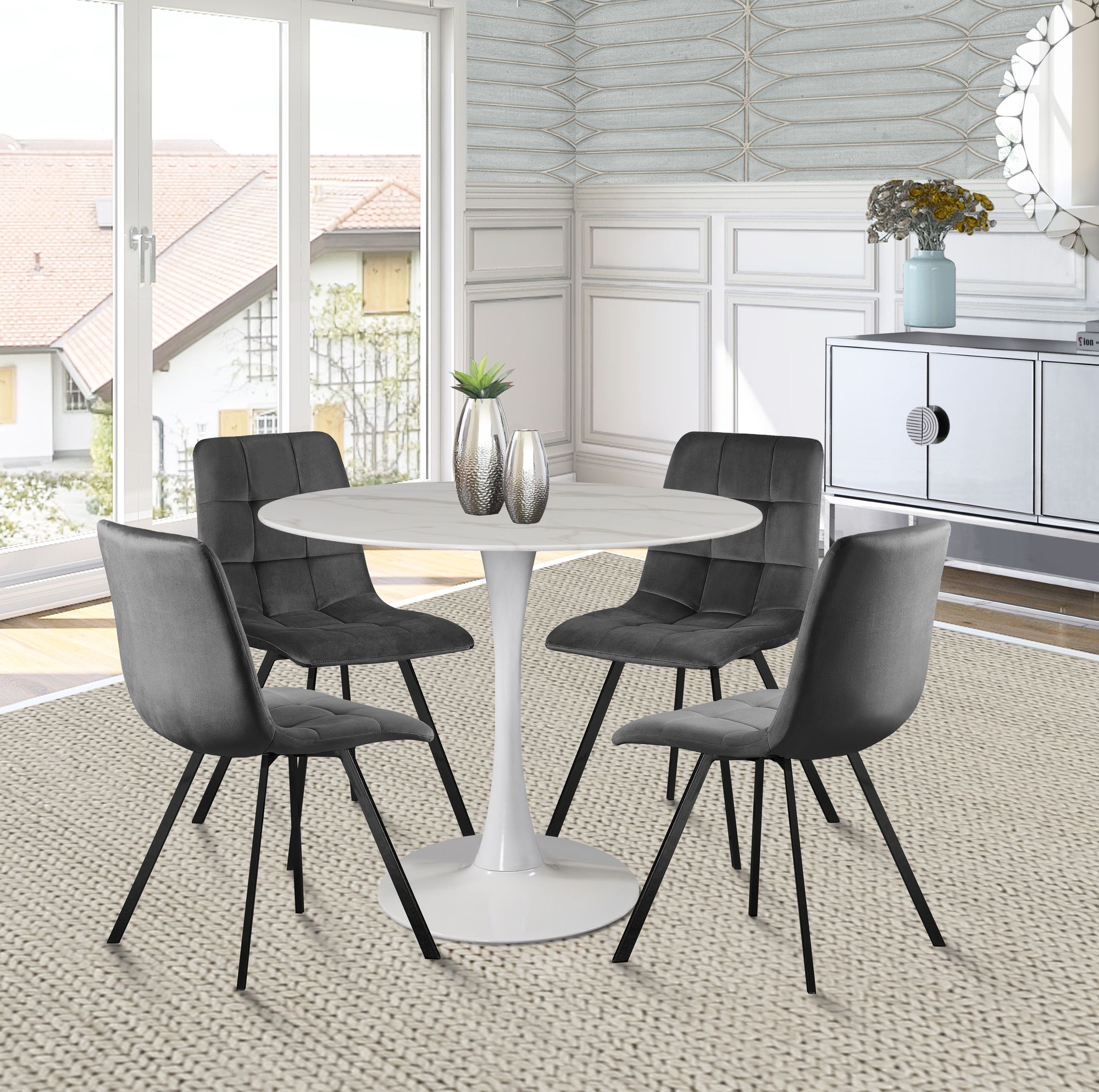 Tulip 36" Round Glass Dining Table with White Base