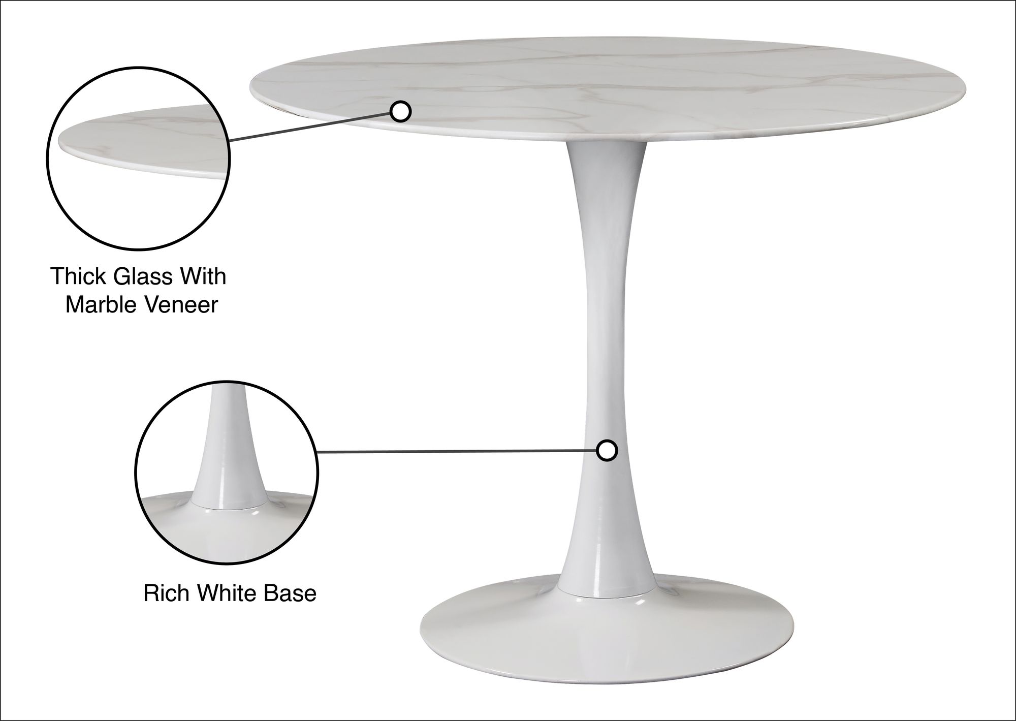Tulip 36" Round Glass Dining Table with White Base