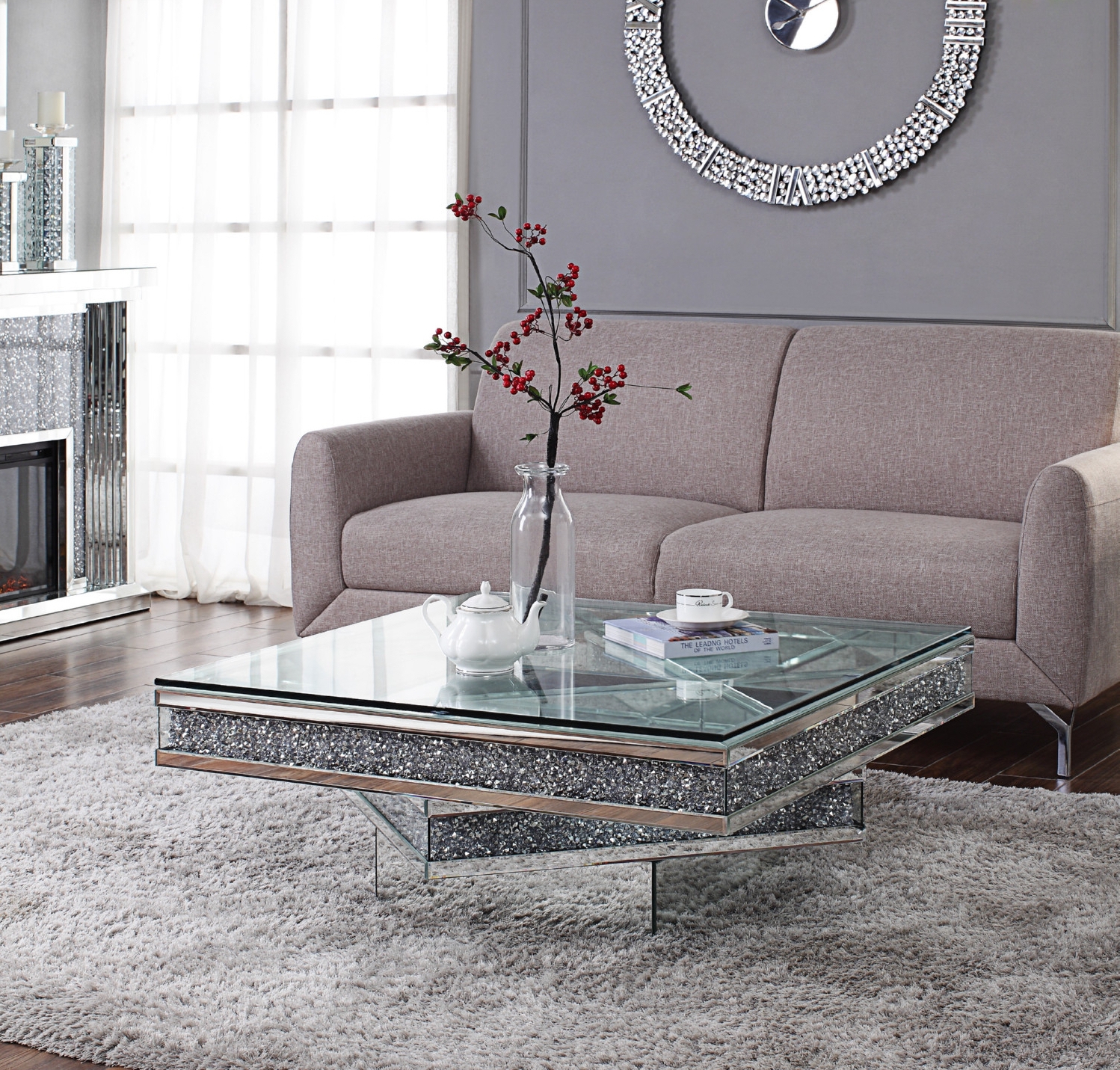 Noralie Mirrored/Faux Diamonds Coffee Table