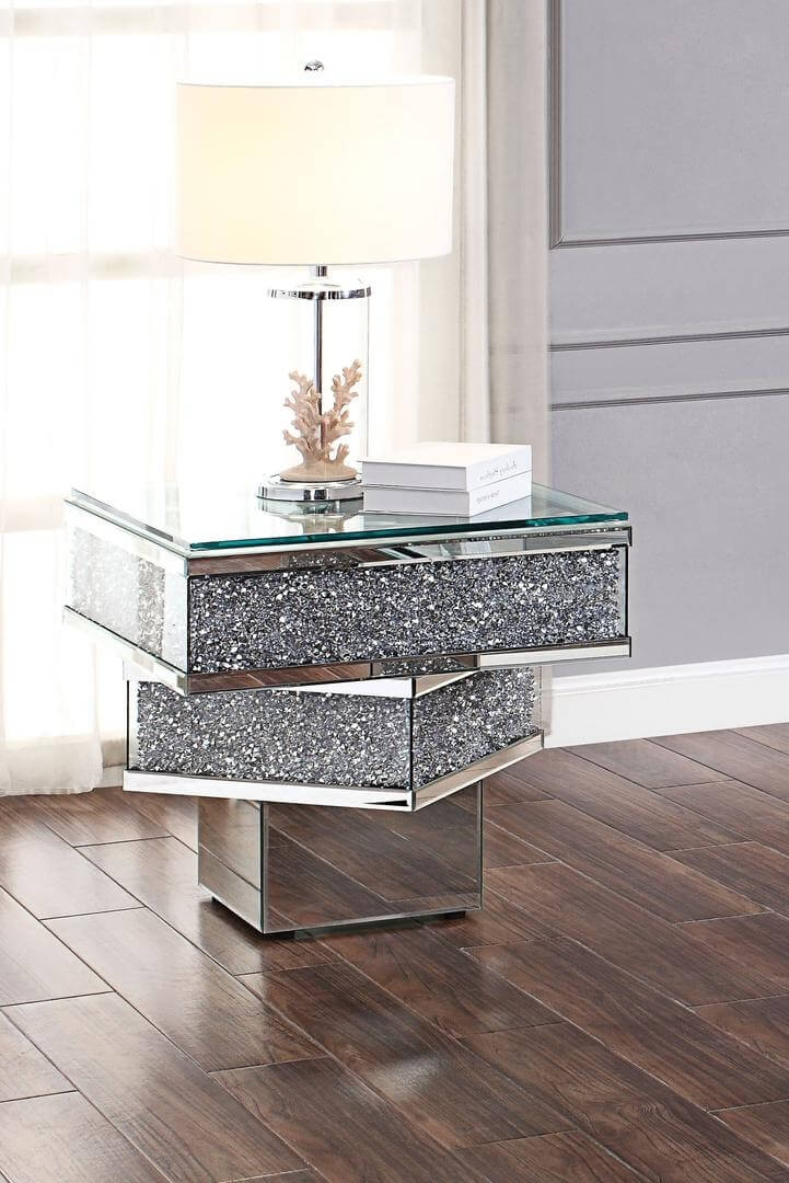 Noralie 81467 Mirrored/Faux Diamonds End Table