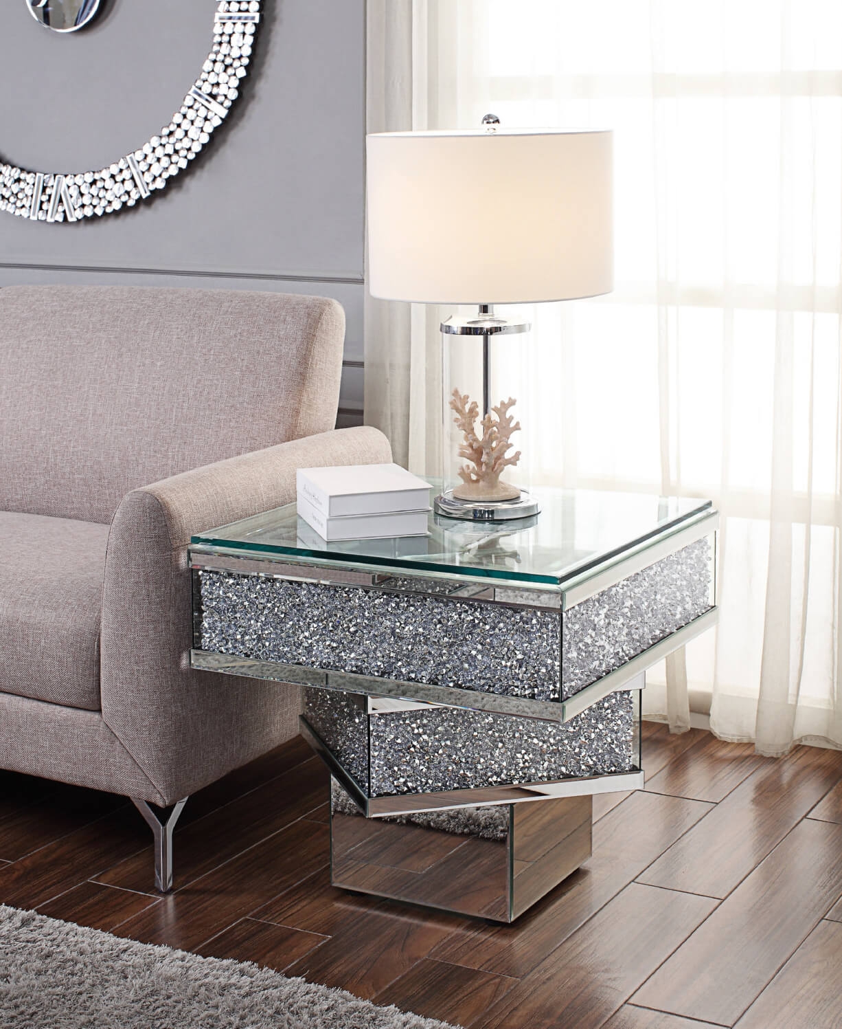 Noralie 81467 Mirrored/Faux Diamonds End Table