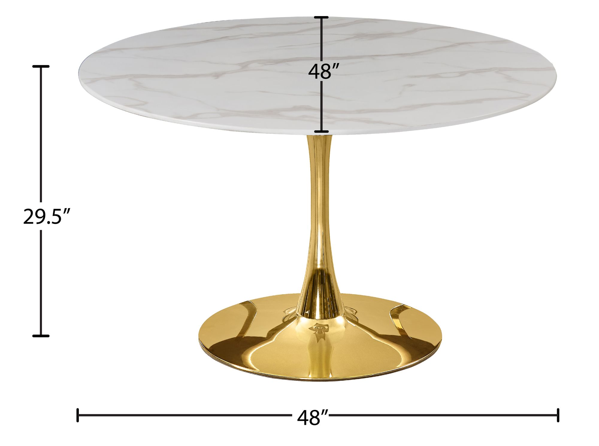 Tulip 48" Round Glass Dining Table with Gold Base