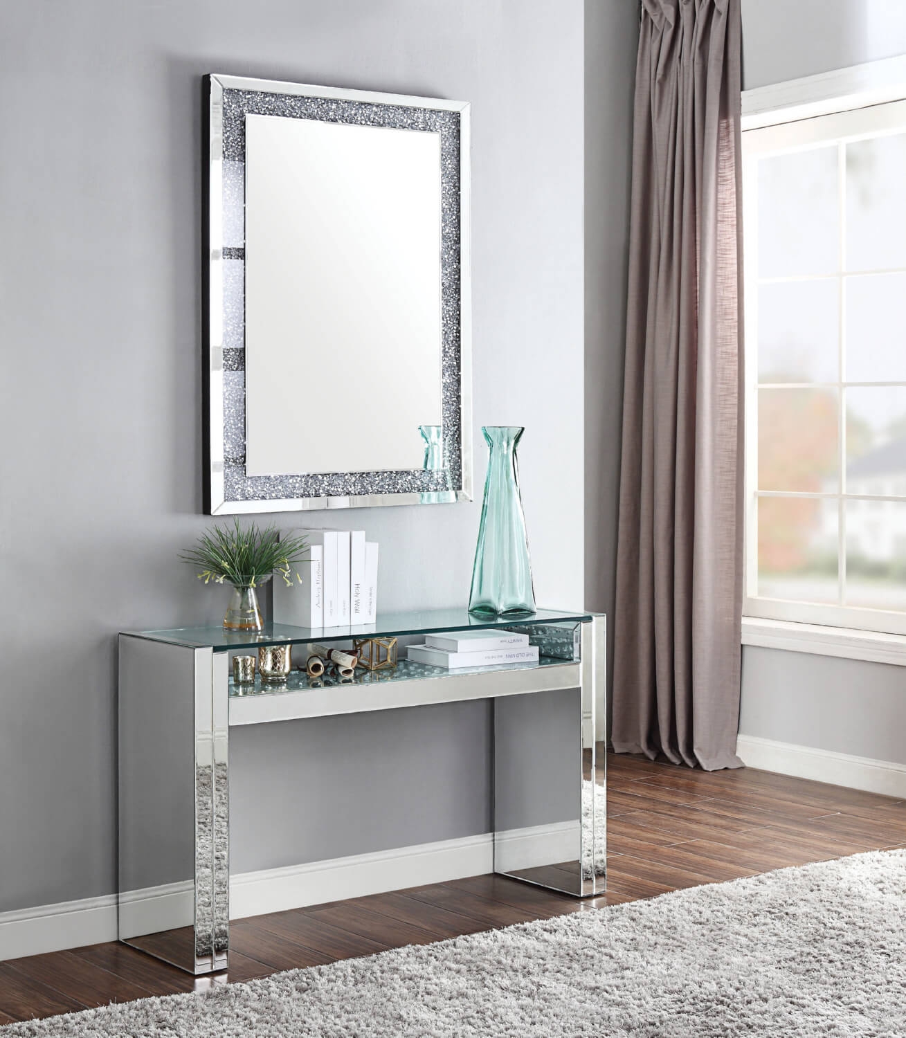 Nysa 81473 Mirrored/Faux Crystals Sofa Table
