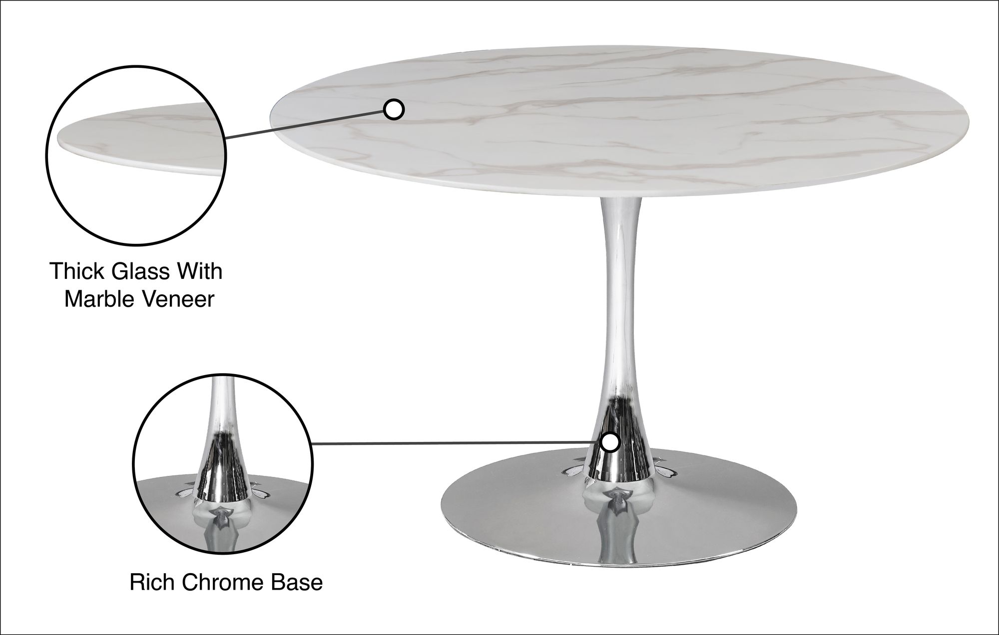 Tulip 48" Round Glass Dining Table with Chrome Base