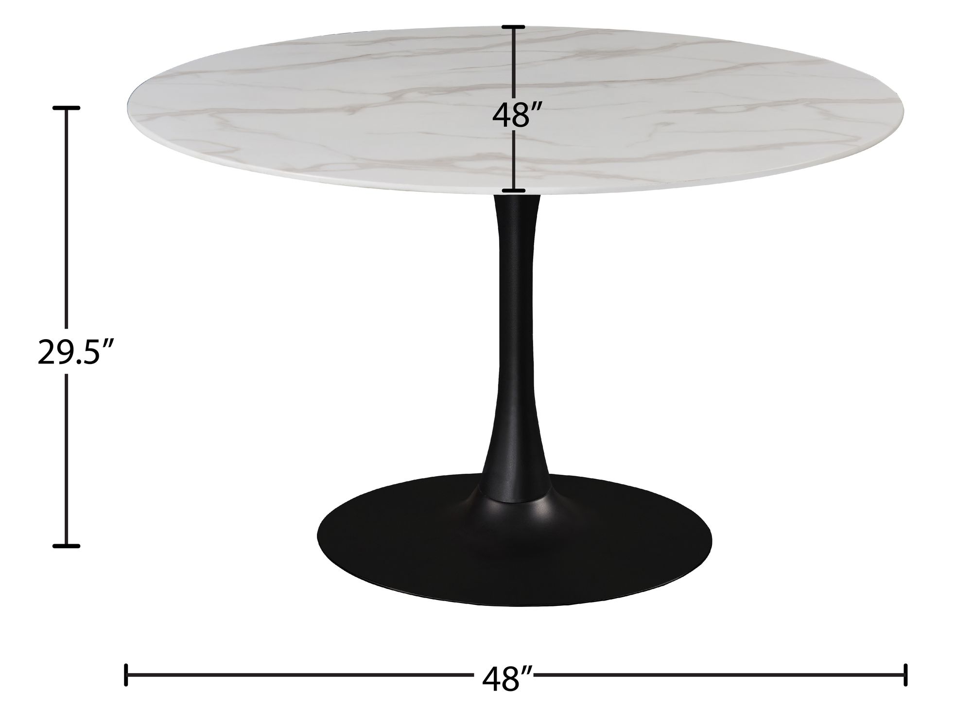 Tulip 48" Round Glass Dining Table with Matte Black Base