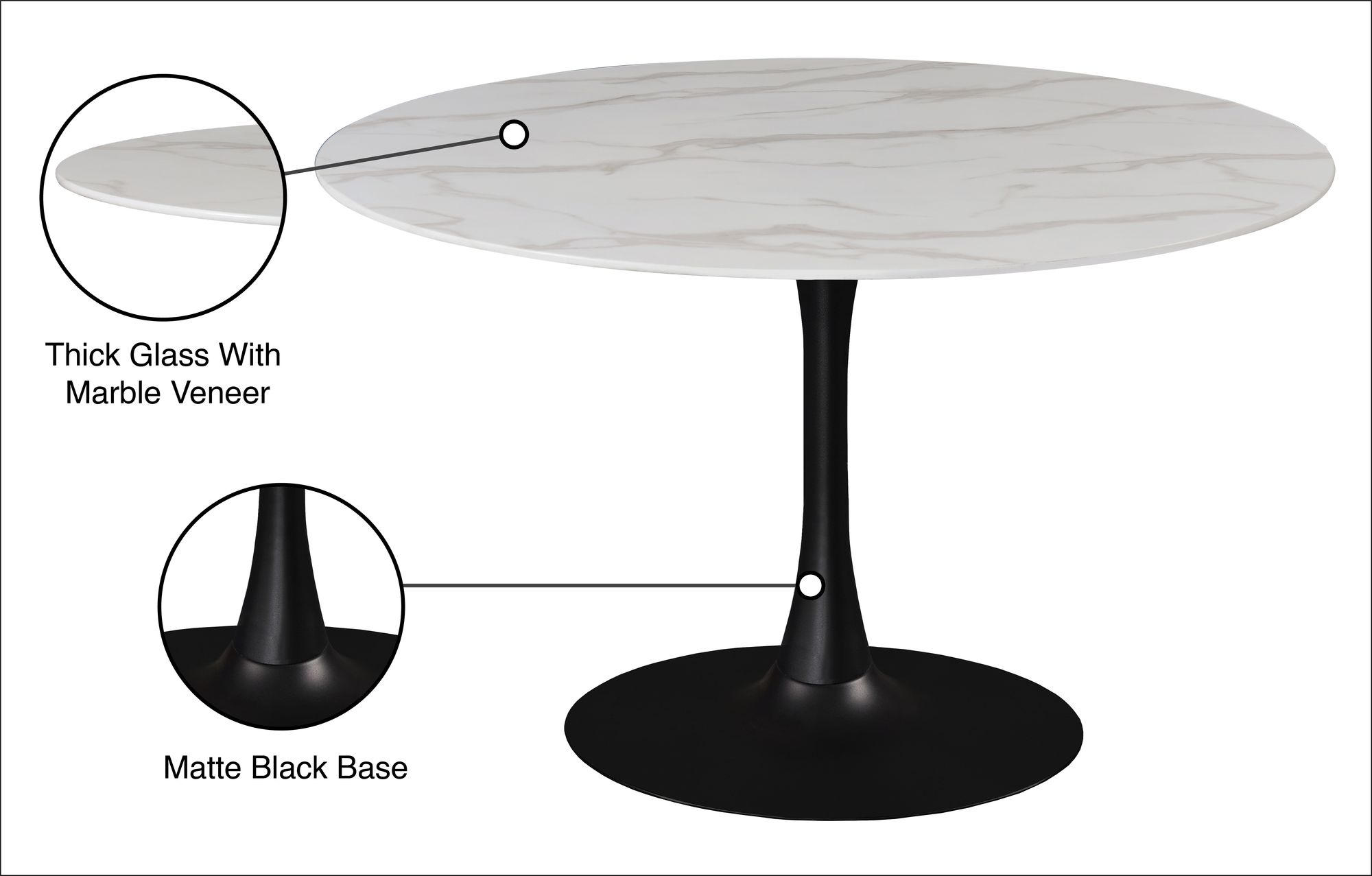 Tulip 48" Round Glass Dining Table with Matte Black Base