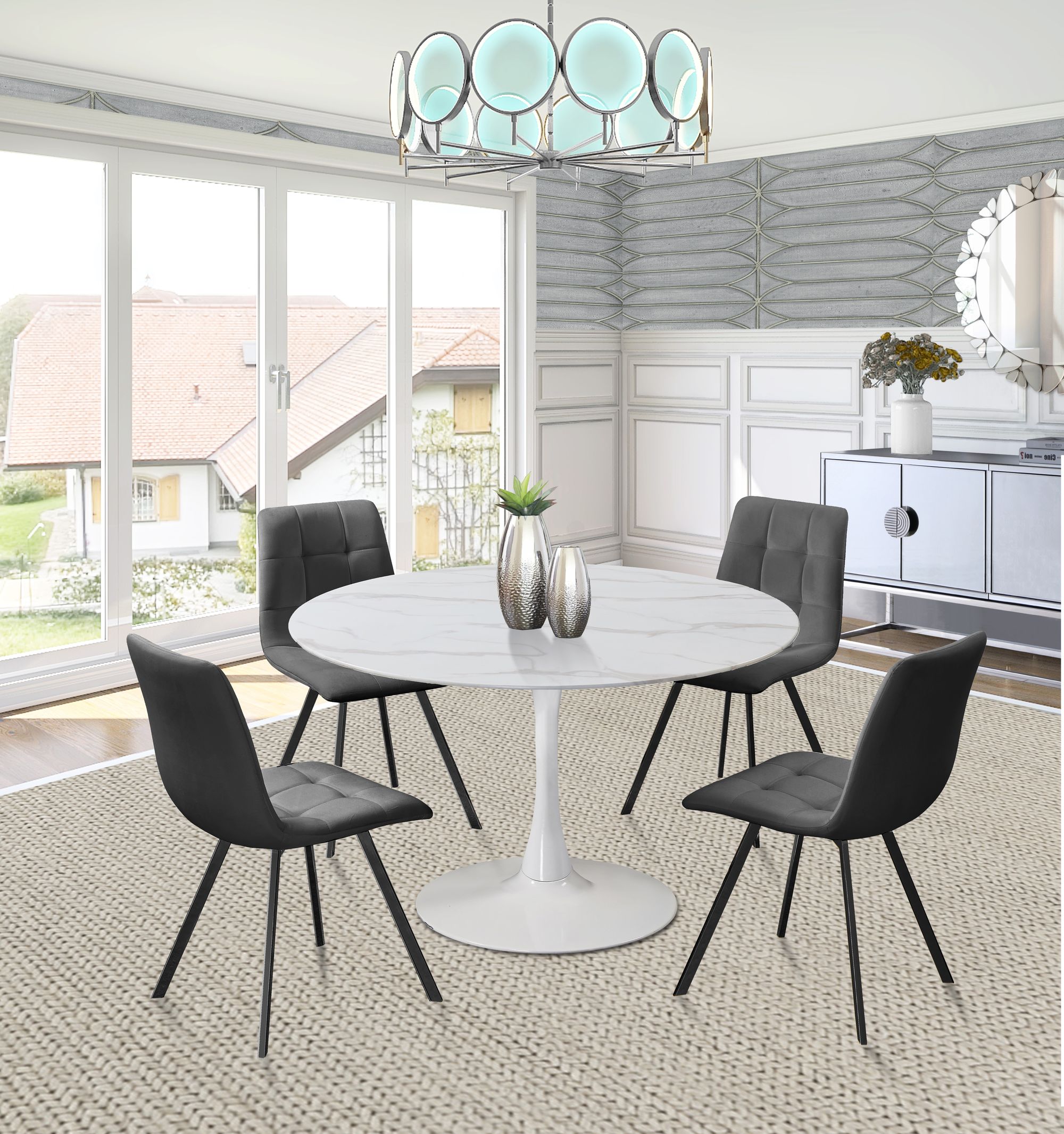 Tulip 48" Round Glass Dining Table with White Base
