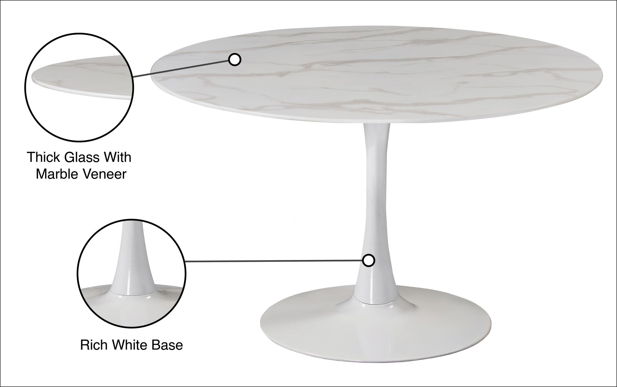 Tulip 48" Round Glass Dining Table with White Base