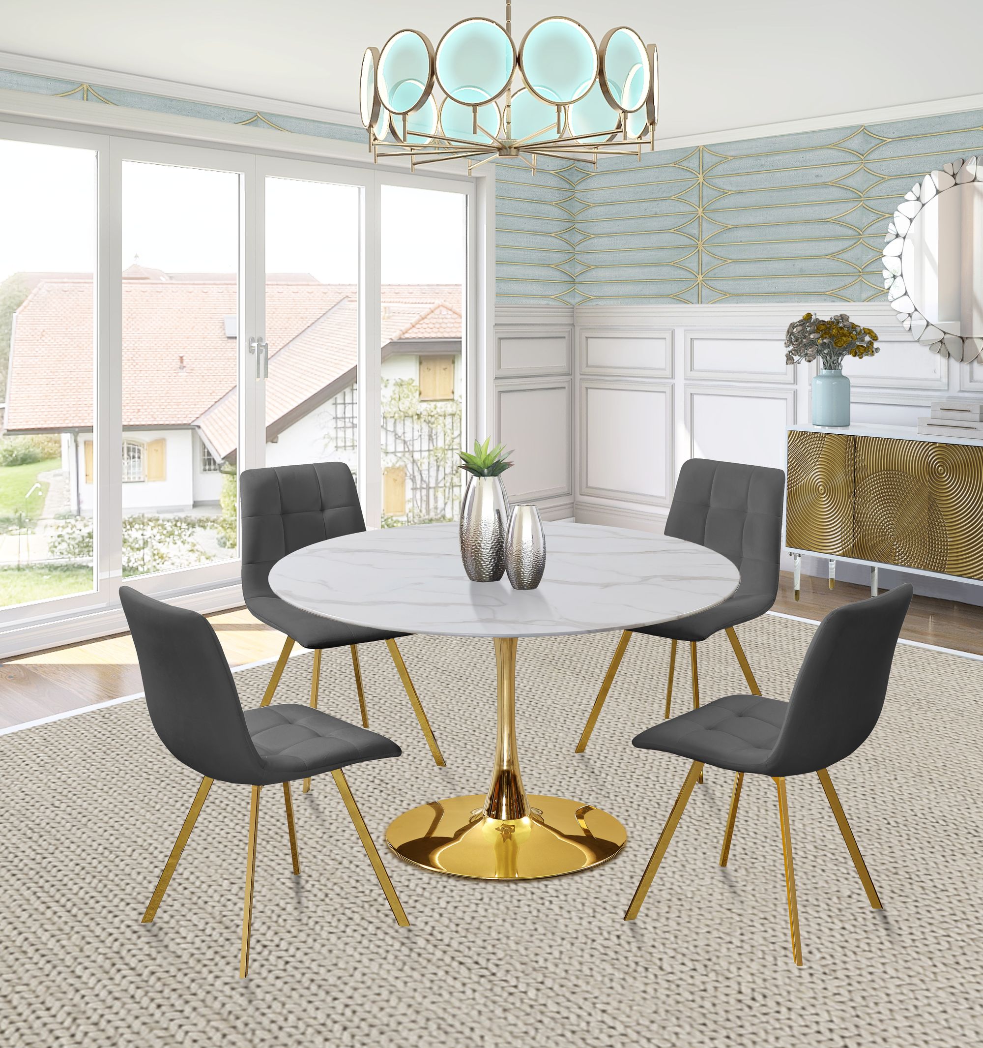 Annie Velvet Dining Chair with Gold Legs