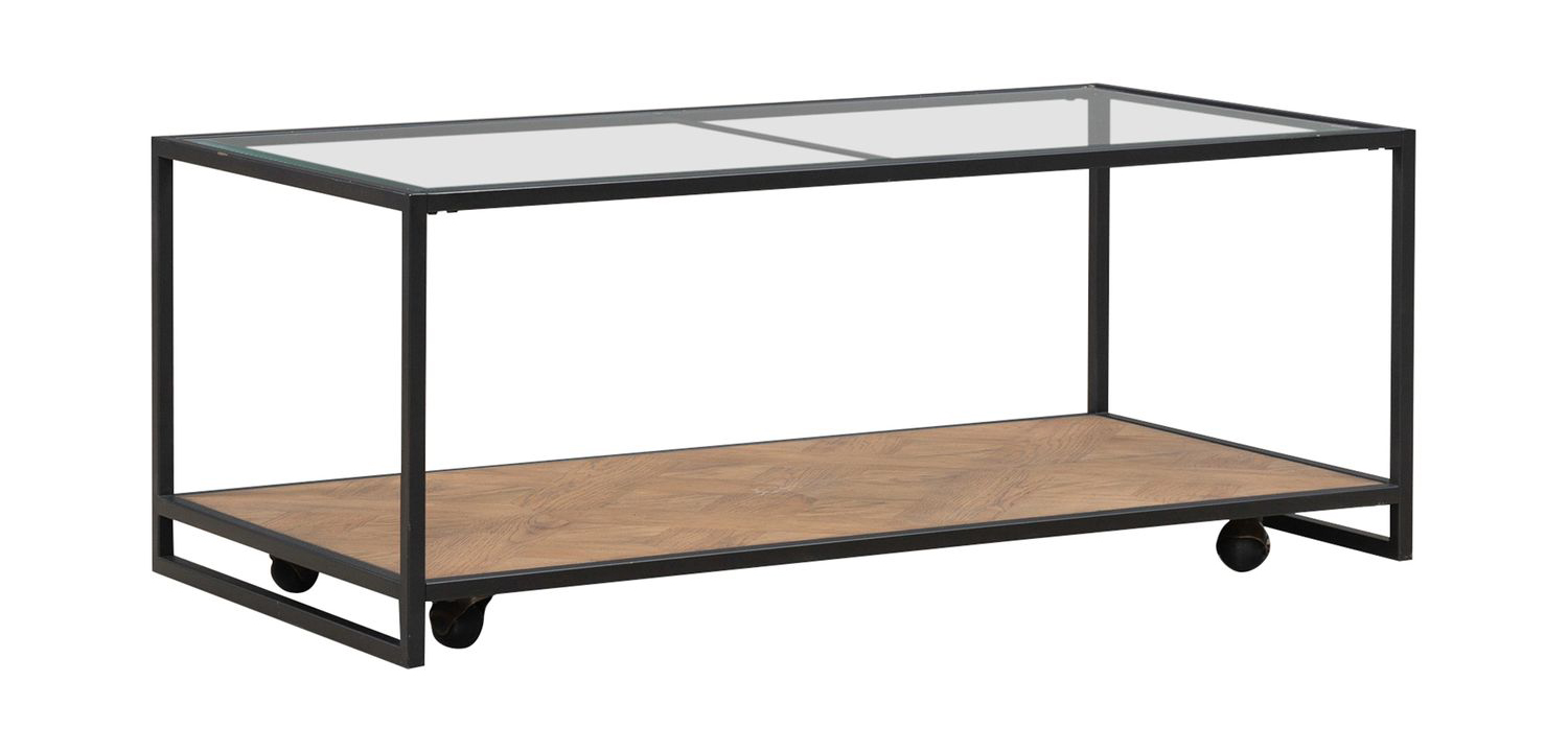 Bedford 3-Piece Glass & Wood Cocktail Table Set | Weathered Oak