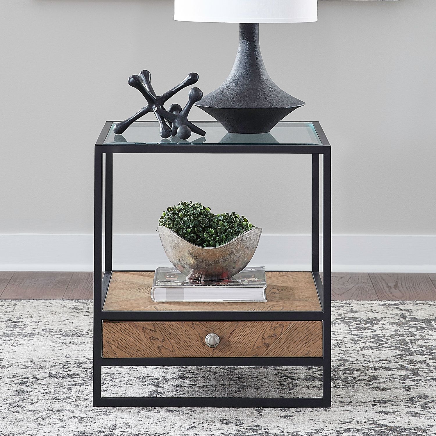 Bedford Rectangular Glass/Metal/MDF 1-Drawer End Table