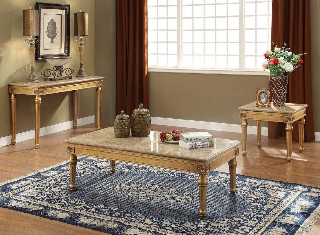 Rectangular Wood and Marble Coffee Table