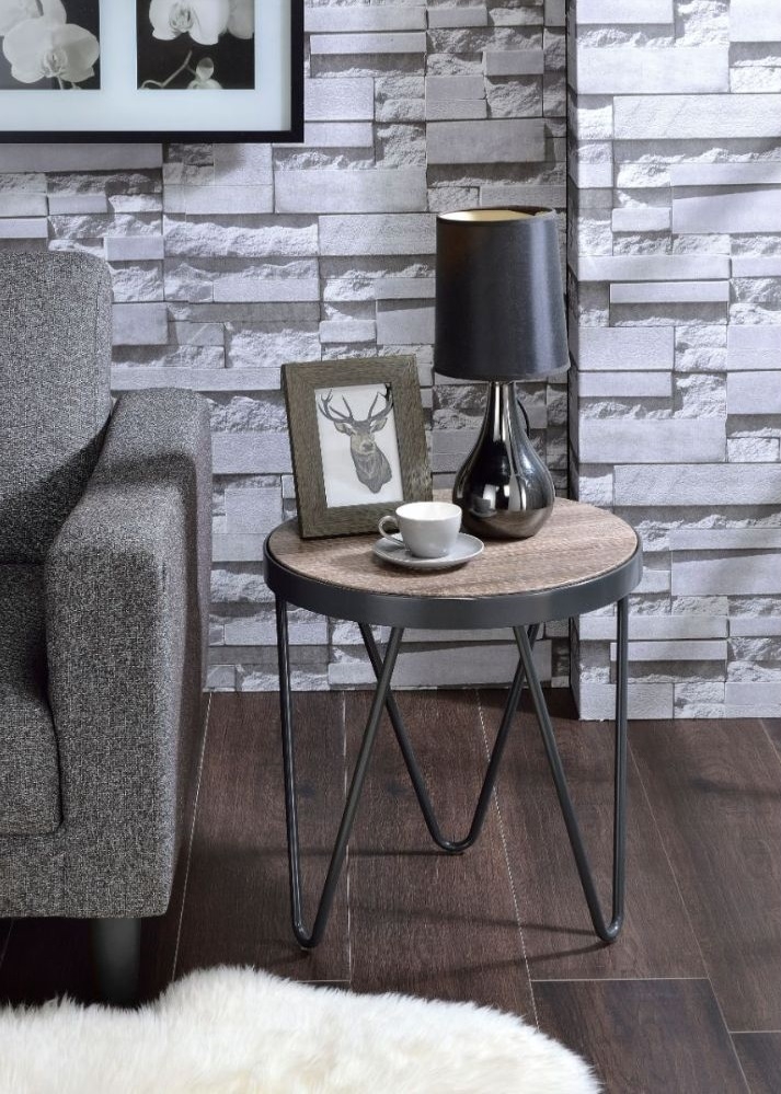 Bage Wood/Metal Round End Table