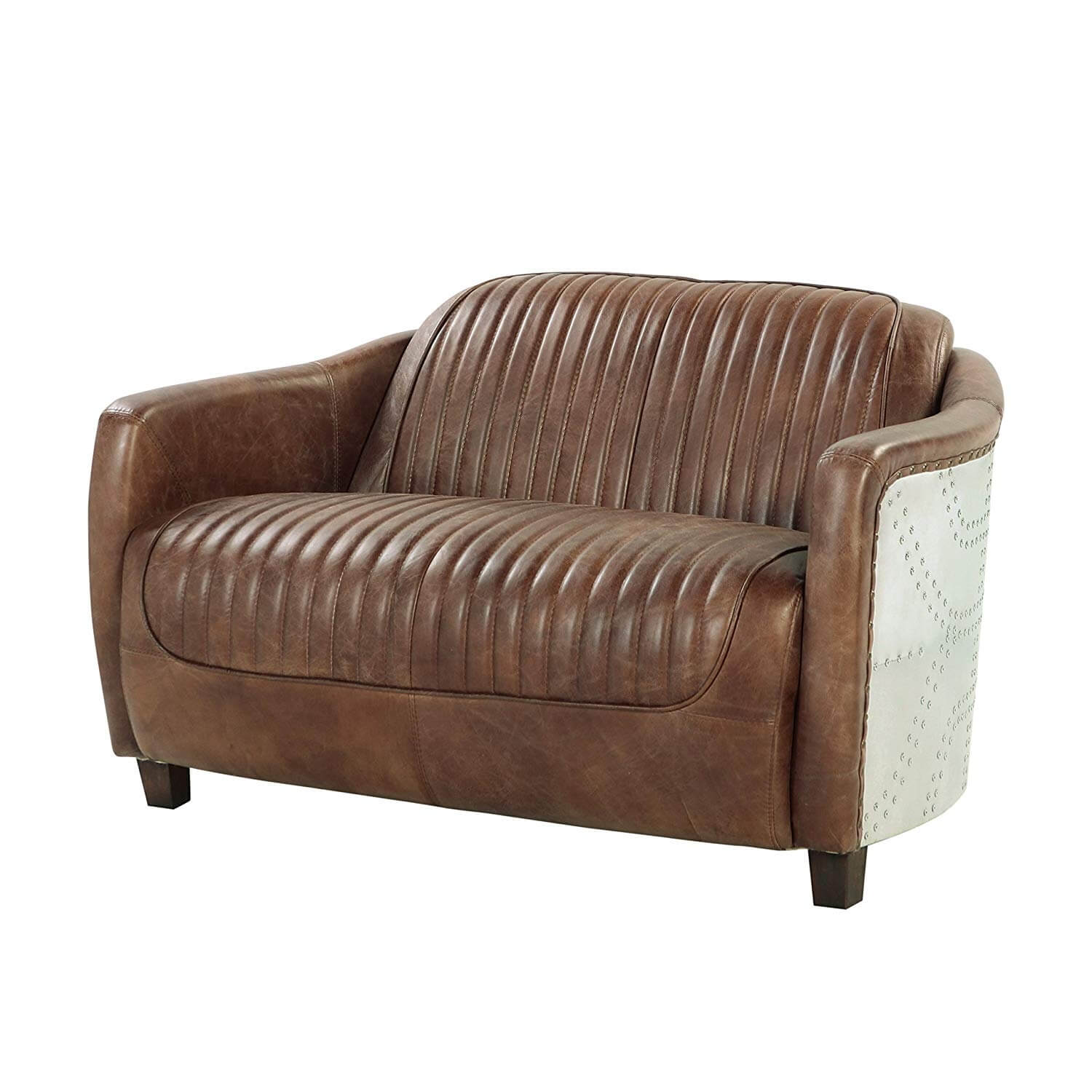 Brancaster Vintage Top Grain Leather/Aluminum Loveseat