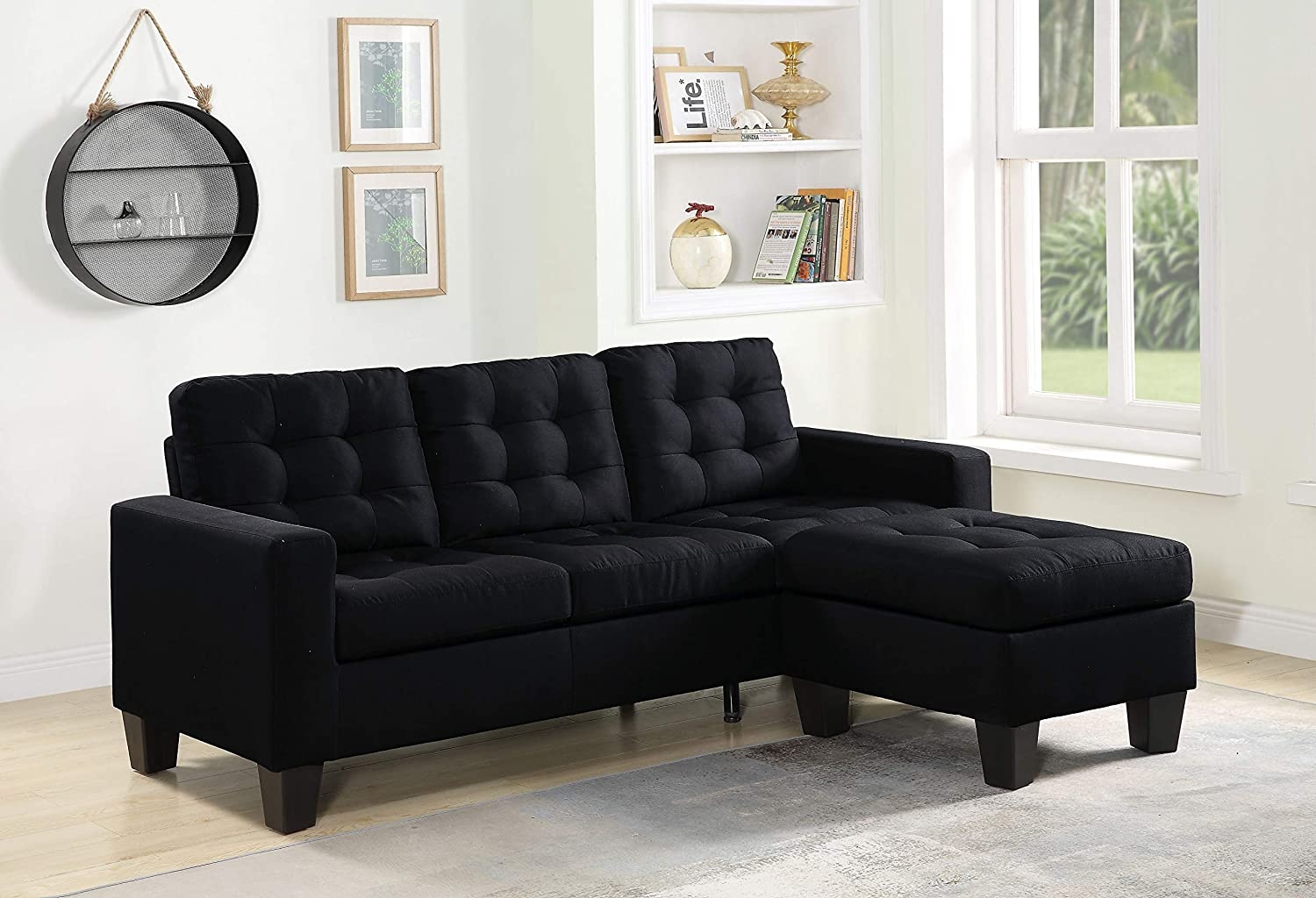 Earsom Linen Sectional Sofa w/Ottoman