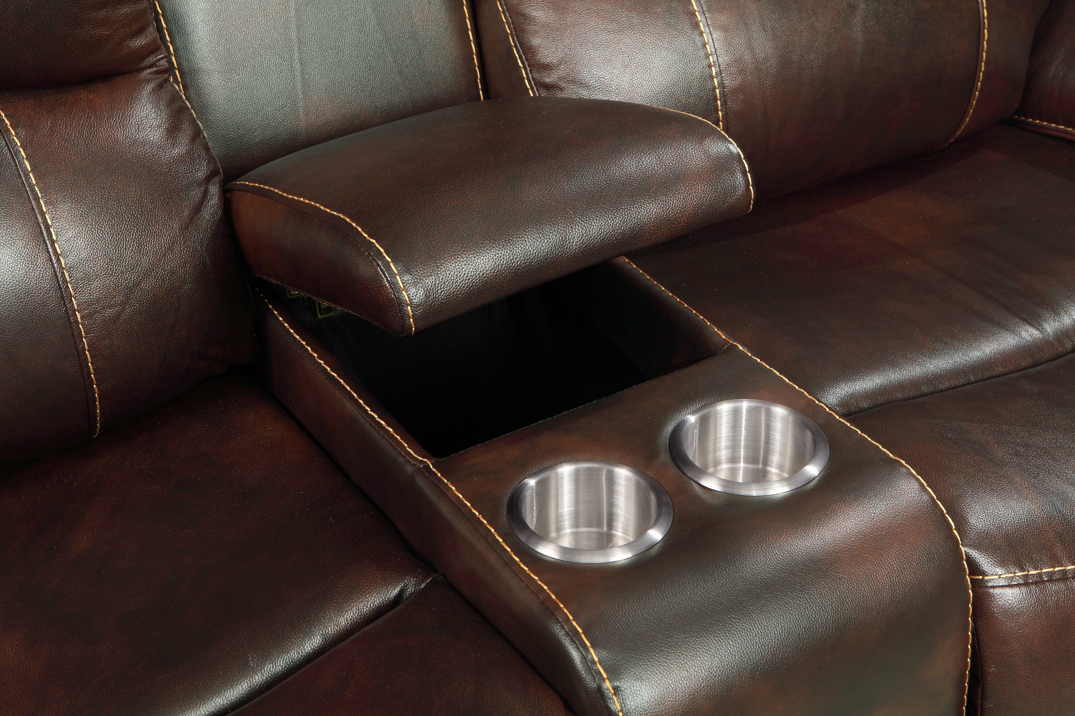 Mahala Leather/Bi-Cast Vinyl Double Reclining Loveseat w/Console