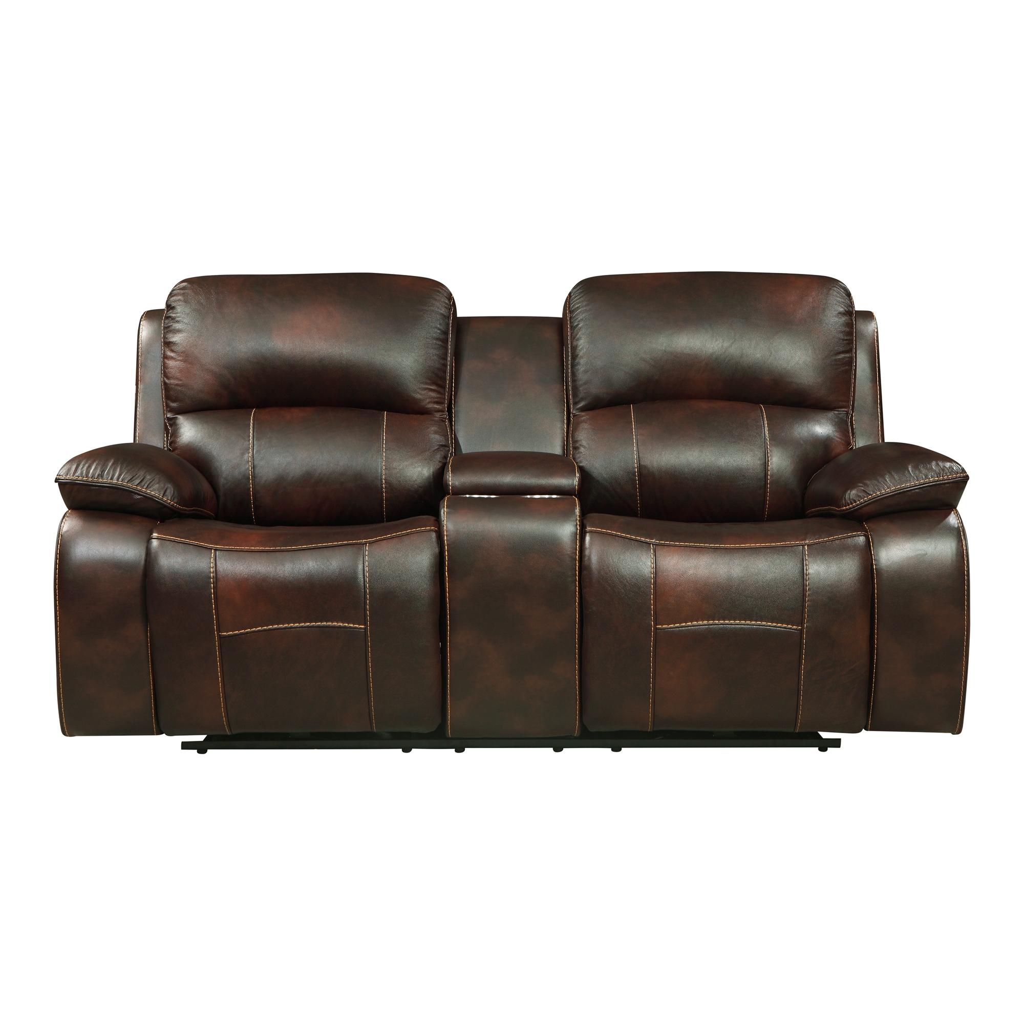 Mahala Leather/Bi-Cast Vinyl Double Reclining Loveseat w/Console