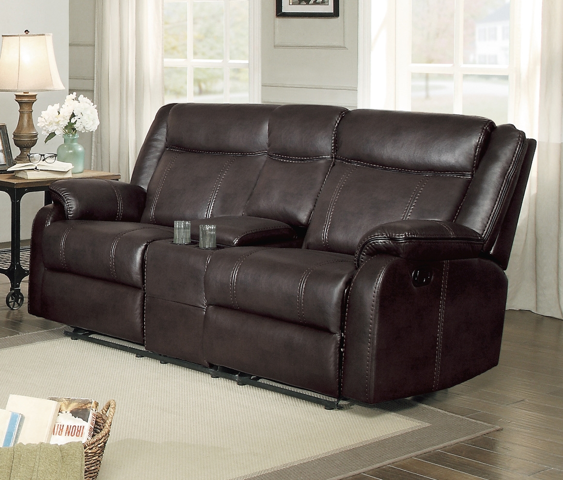 Jude Leatherette Double Glider Reclining Loveseat w/Console