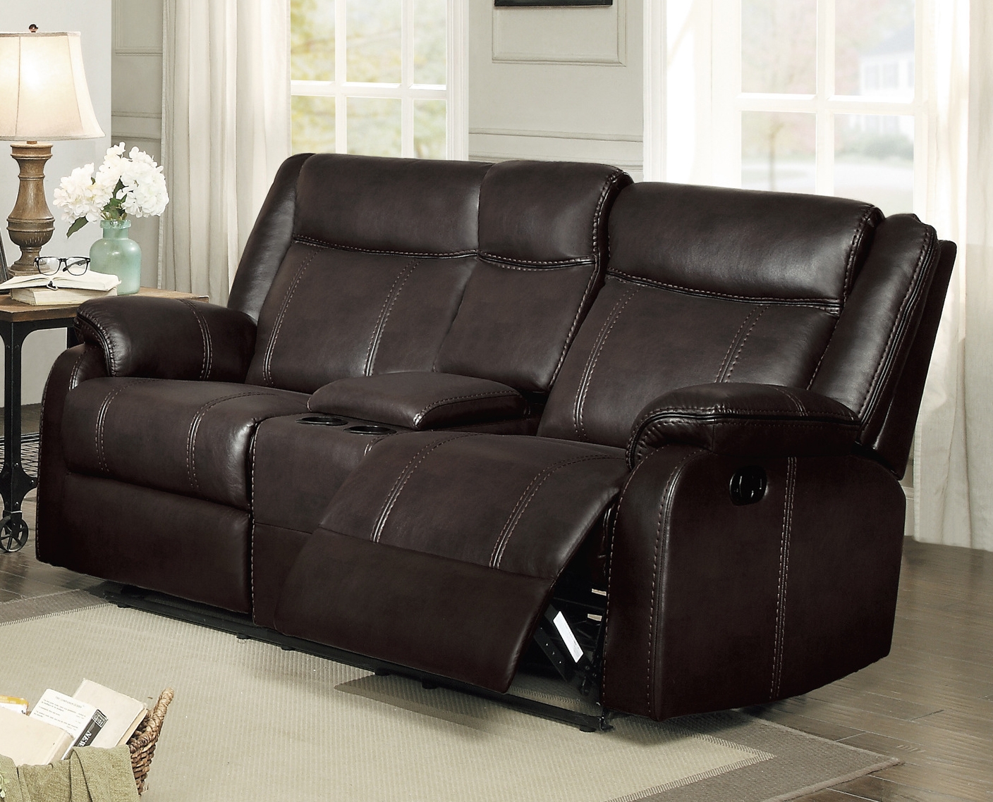 Jude Leatherette Double Glider Reclining Loveseat w/Console