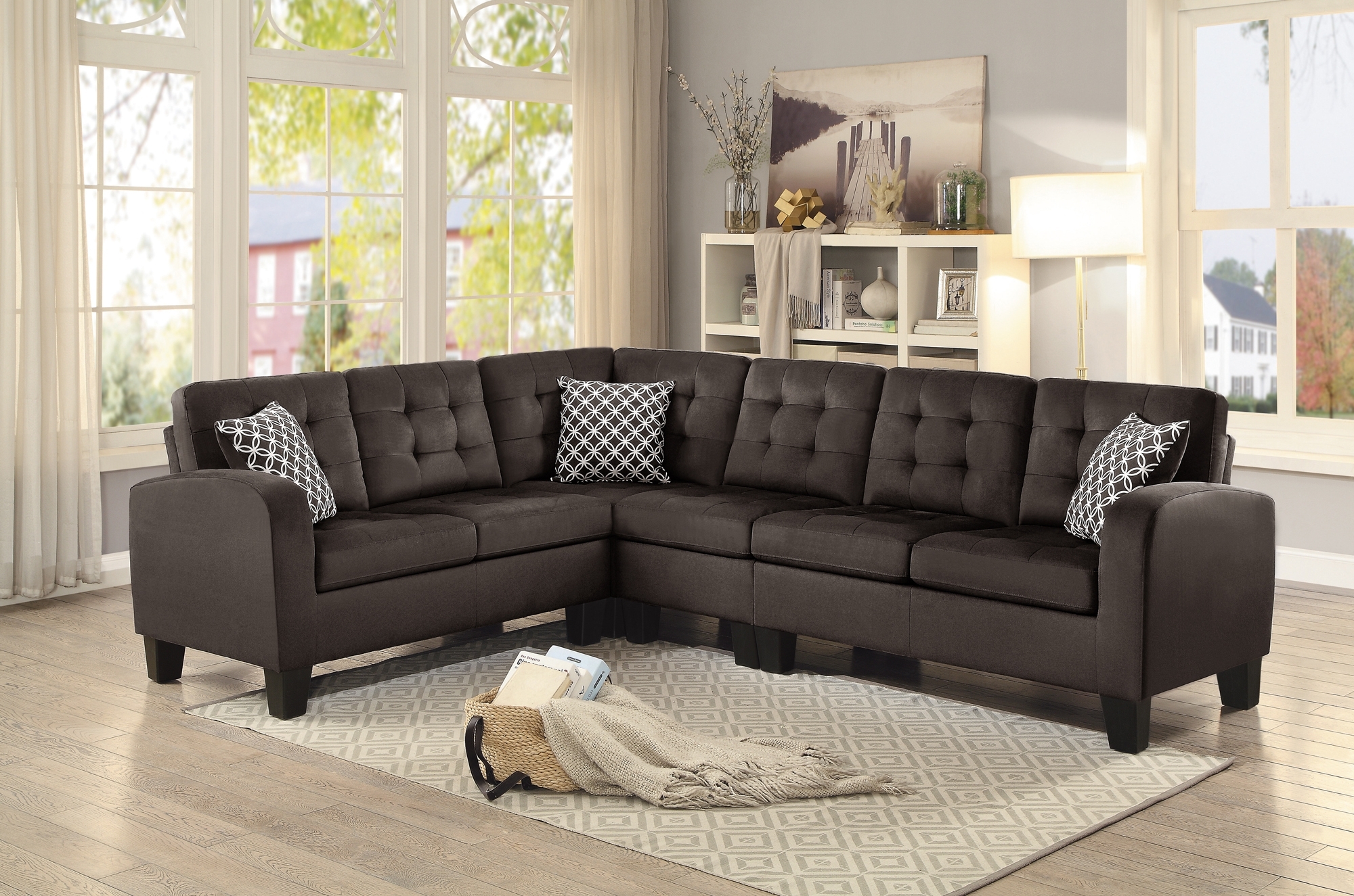 Sinclair Polyester Fabric/Wood Sectional Sofa