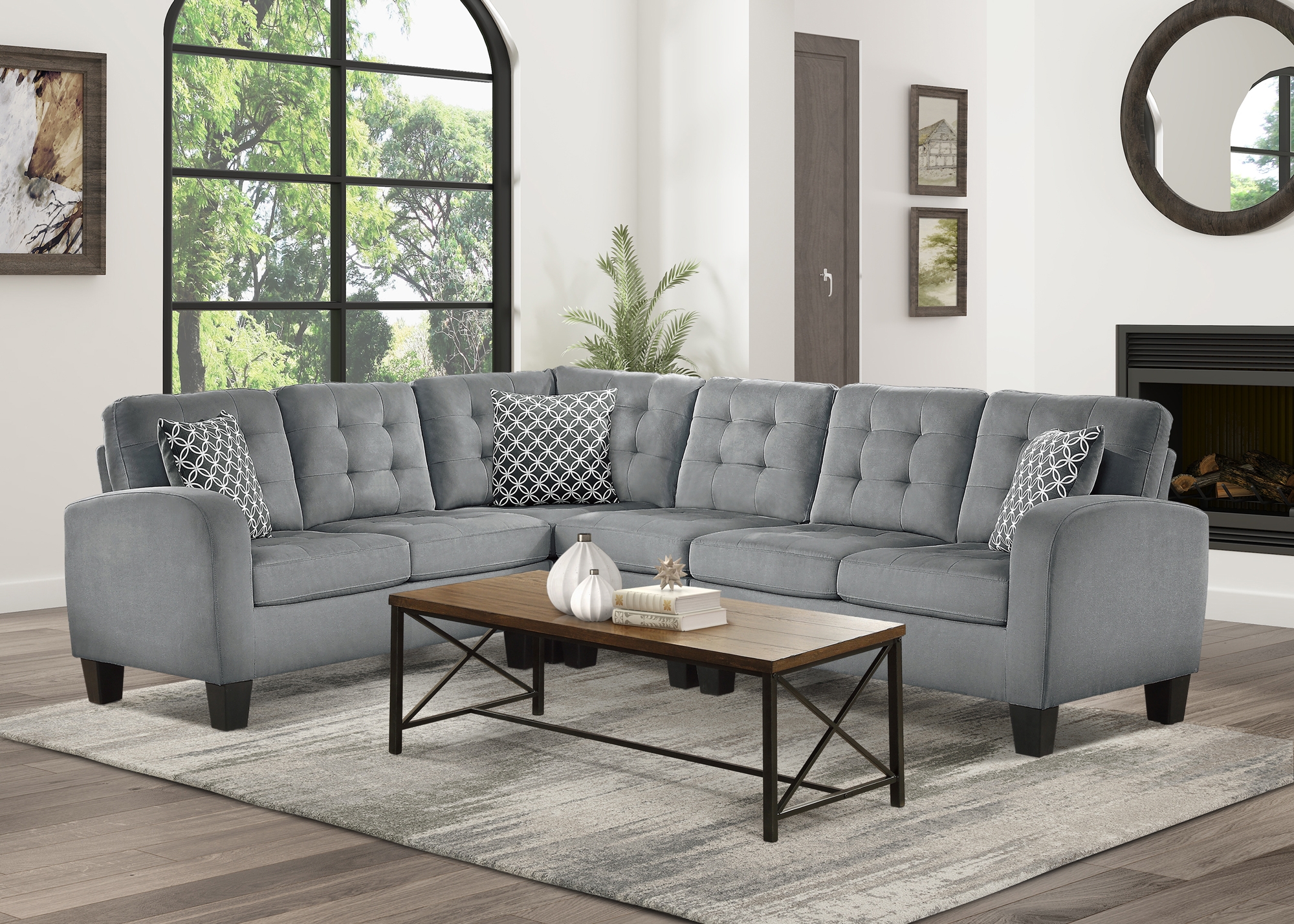 Sinclair Polyester Fabric/Wood Sectional Sofa