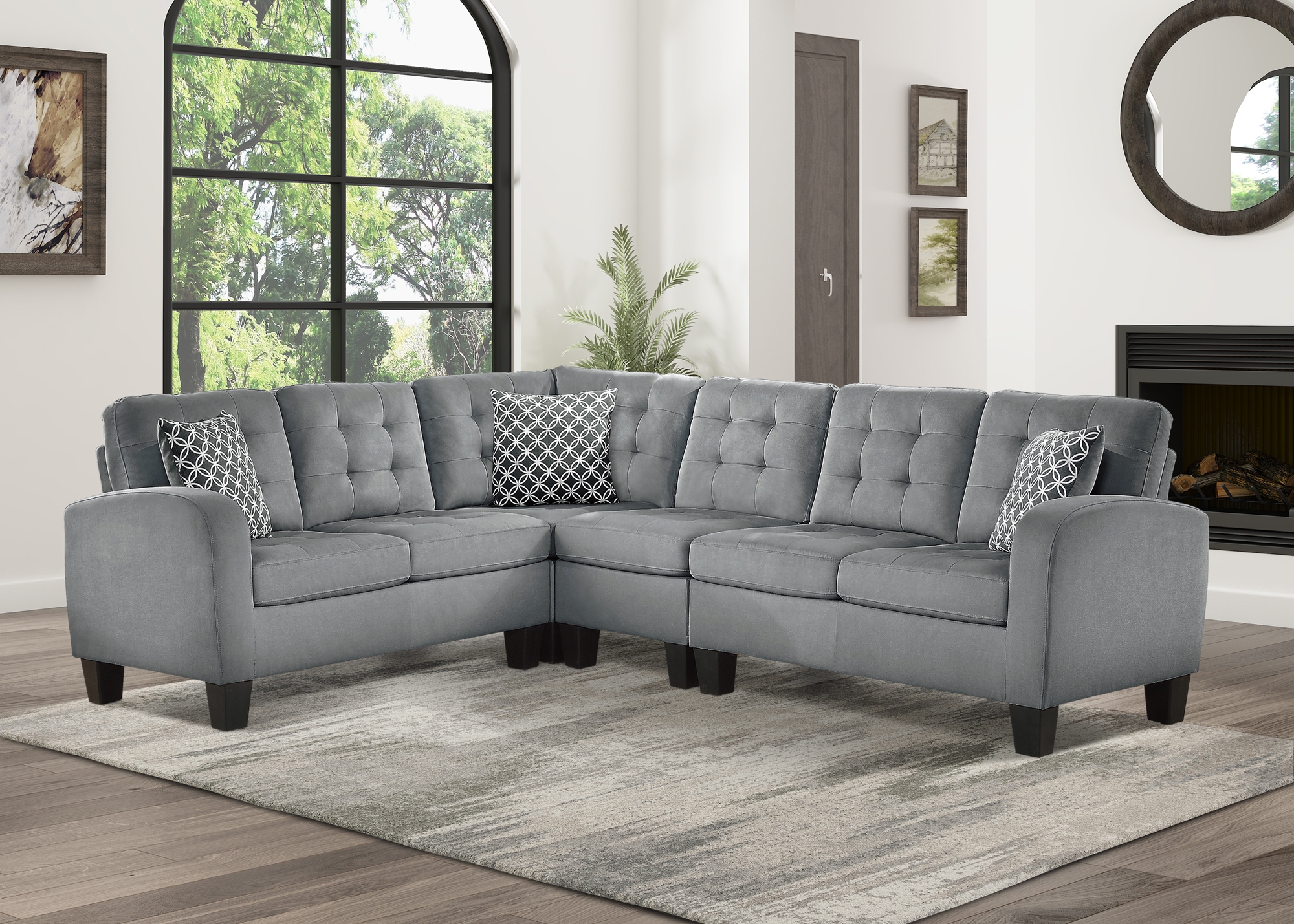 Sinclair Polyester Fabric/Wood Sectional Sofa