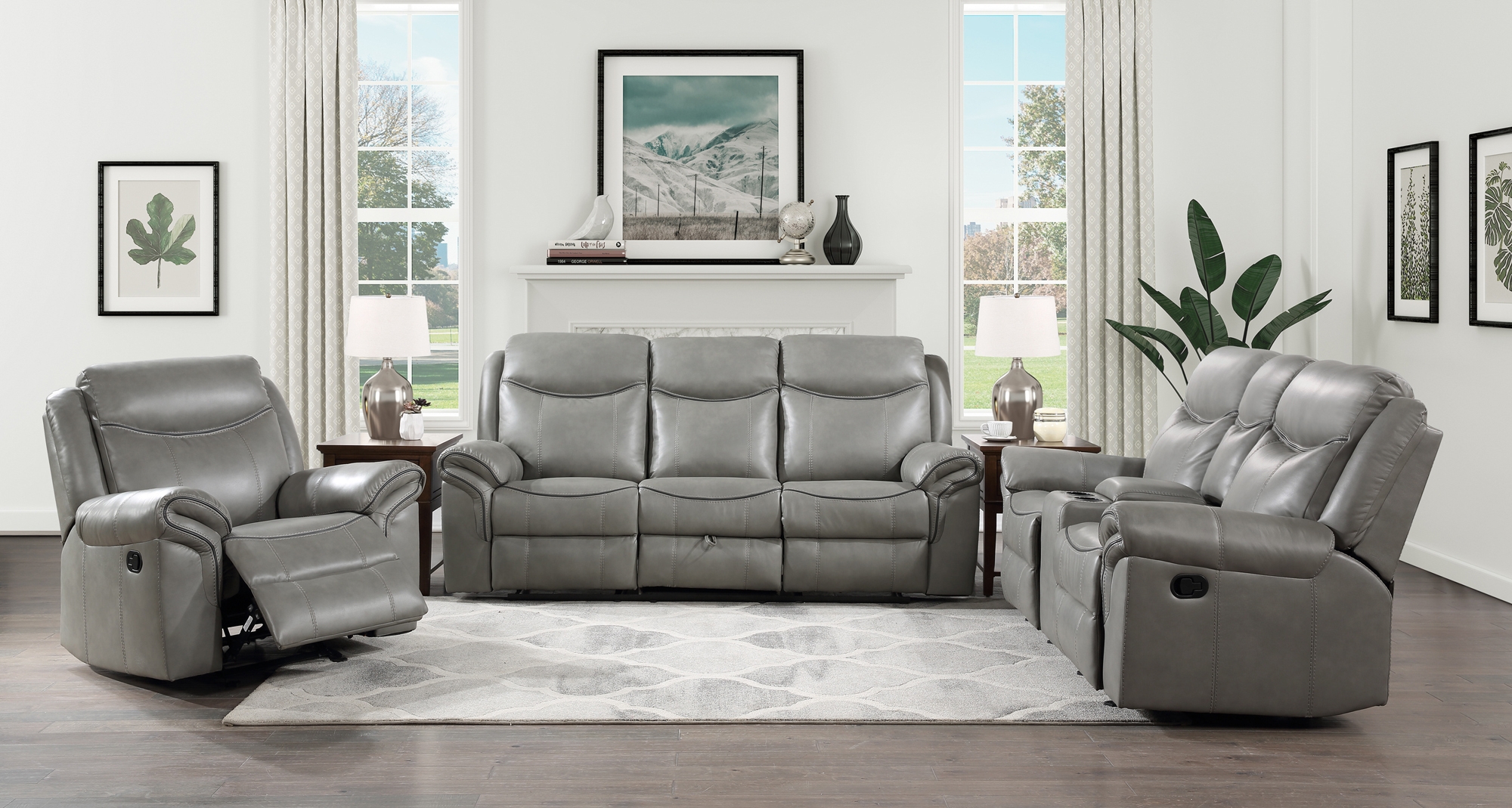 Lexicon Aram Faux Leather Glider Reclining Chair in Gray