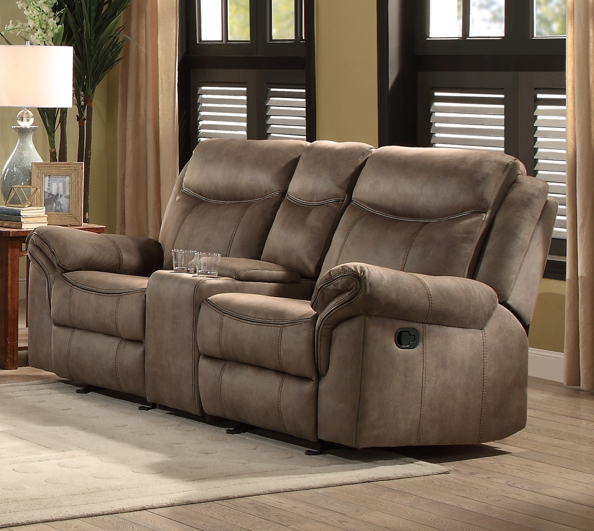 Aram Double Glider Microfiber Reclining Loveseat