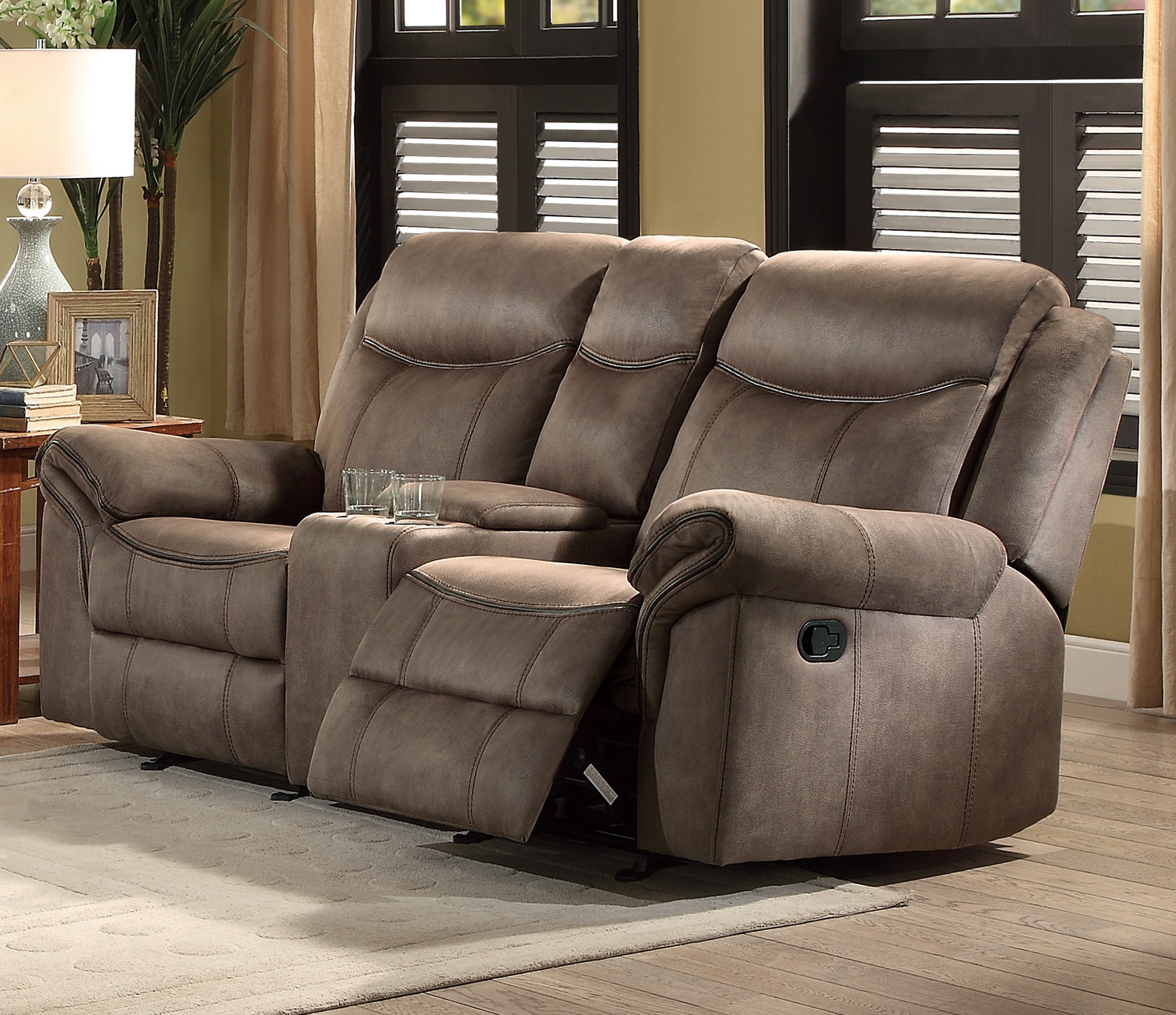 Aram Double Glider Microfiber Reclining Loveseat