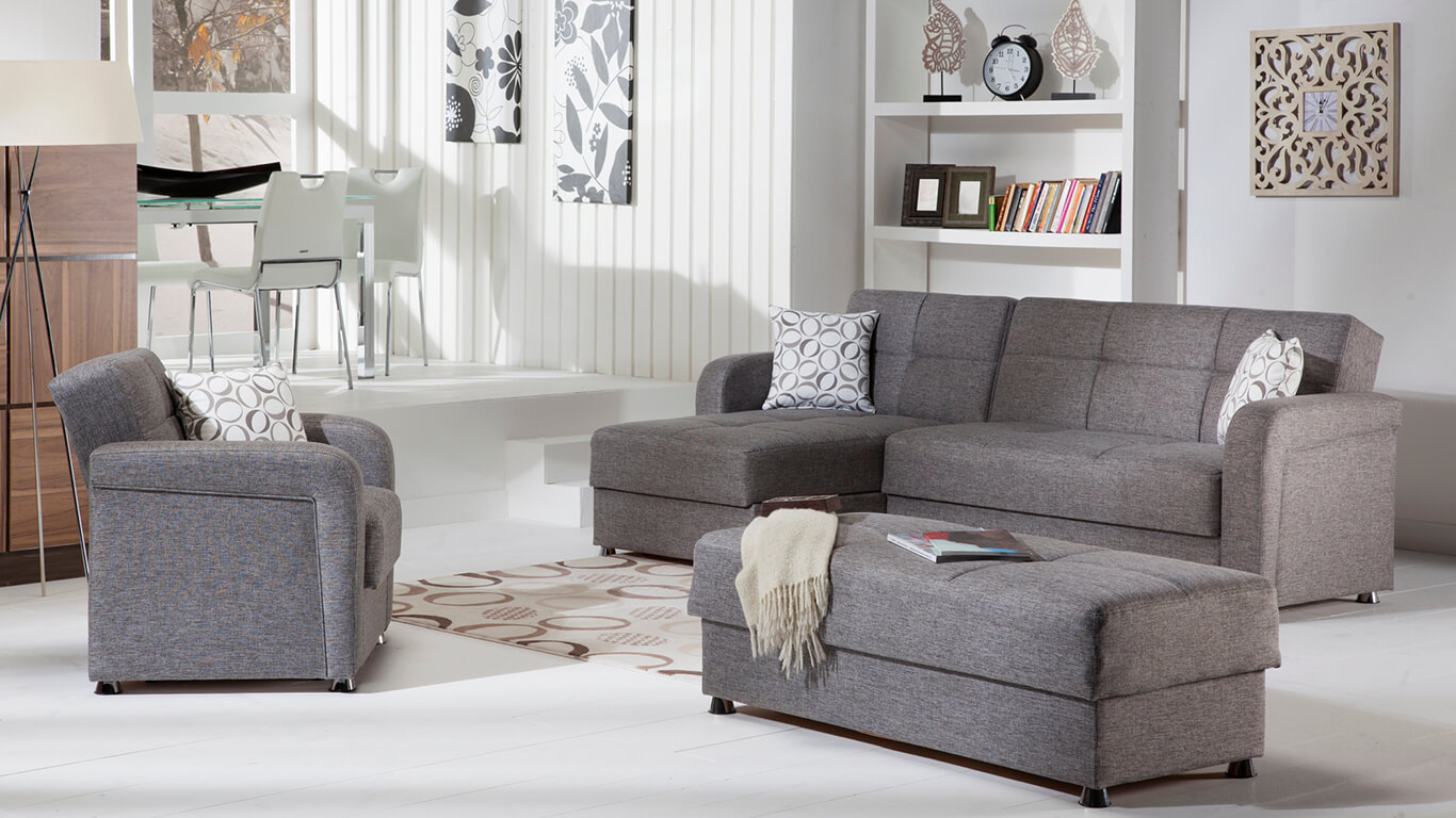Vision Sleeper Sectional Set (Sectional + Armchair + Ottoman) Diego Gray by Sunset (Istikbal) Furniture