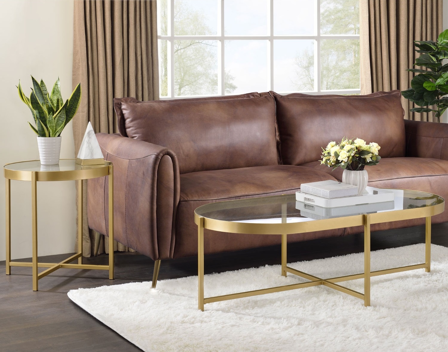 Charrot Glass/Metal Oval Coffee Table
