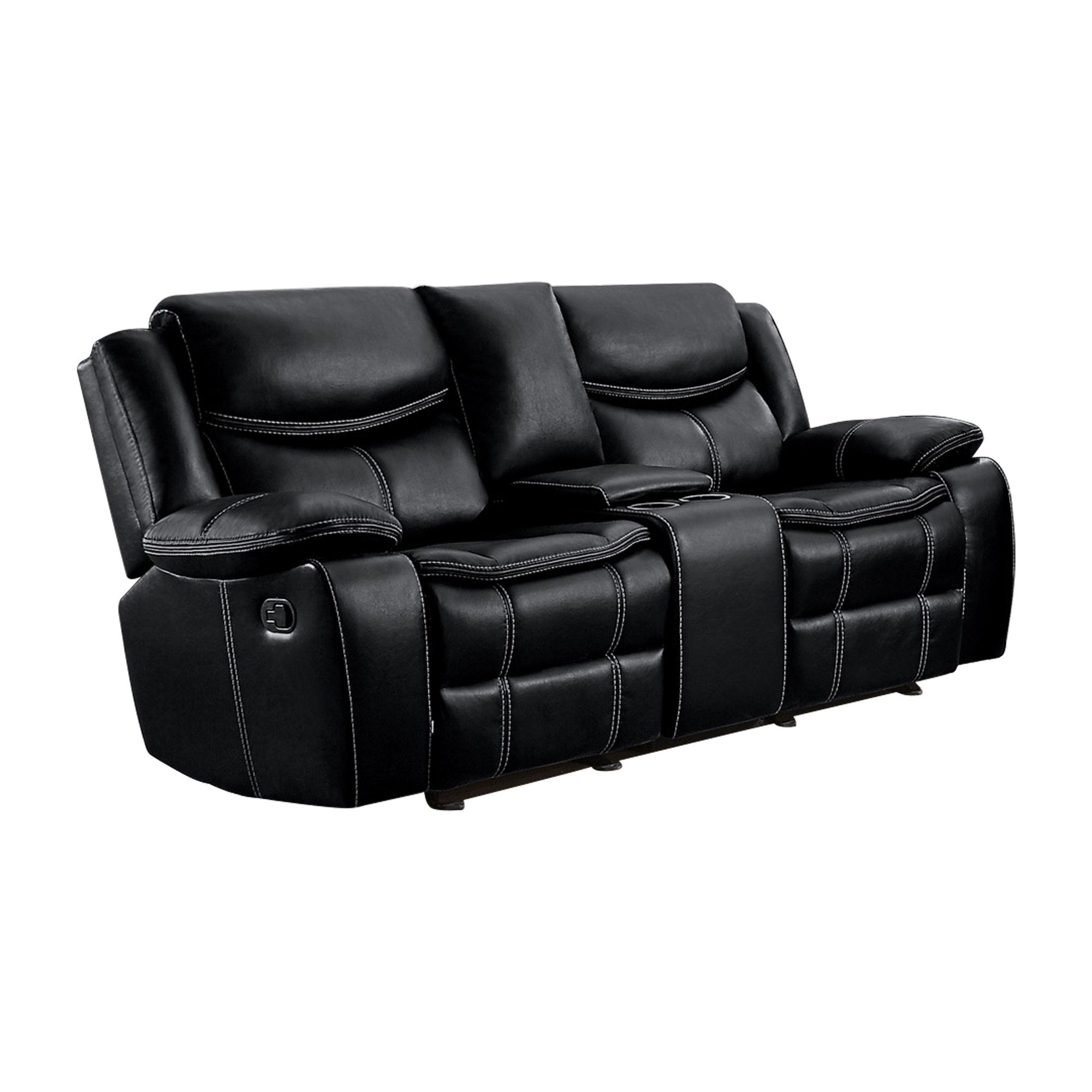 Bastrop Leather Gel Match Double Glider Reclining Love Seat w/Console