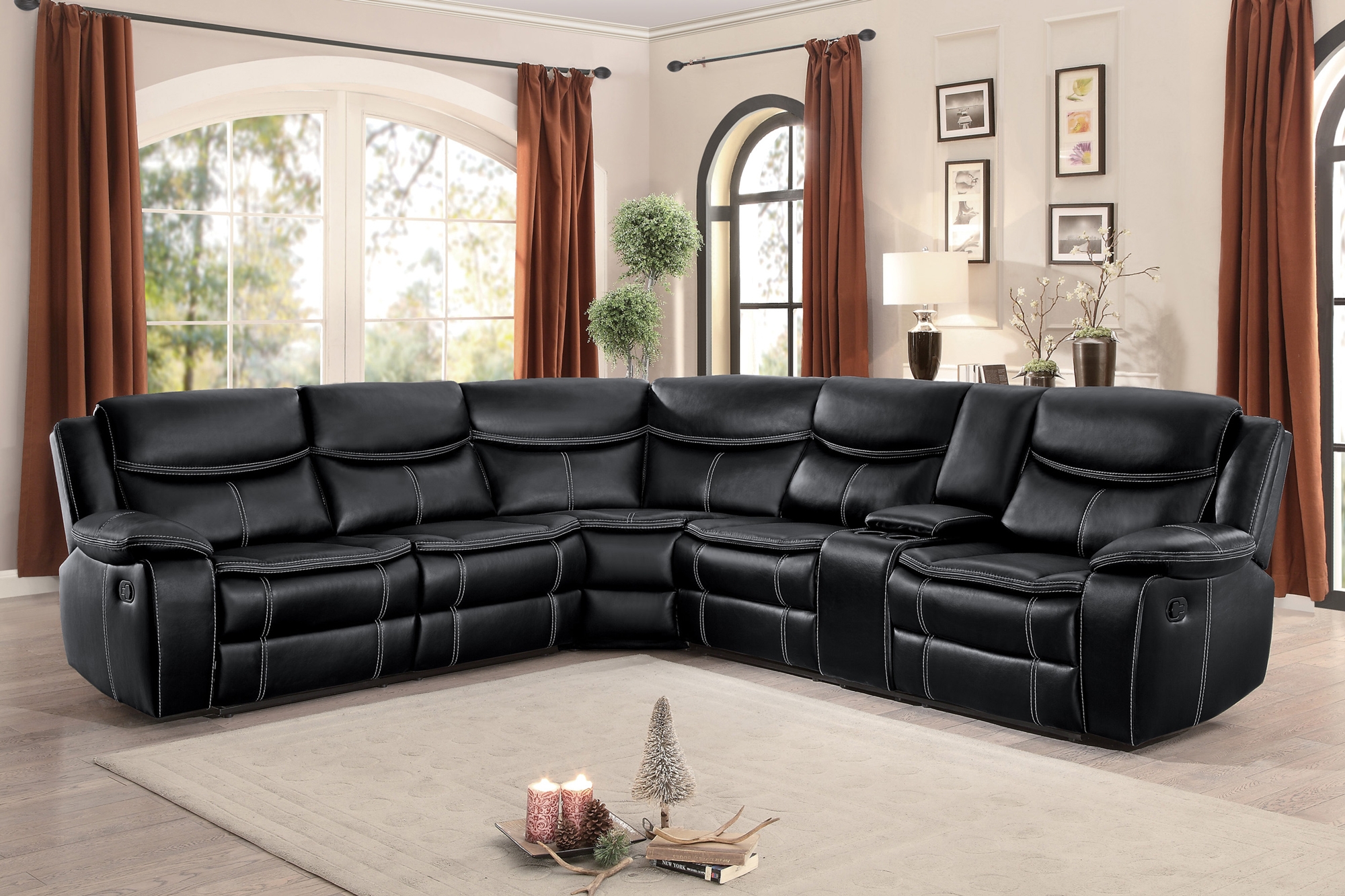 Bastrop Leatherette/Wood Match Reclining Sectional