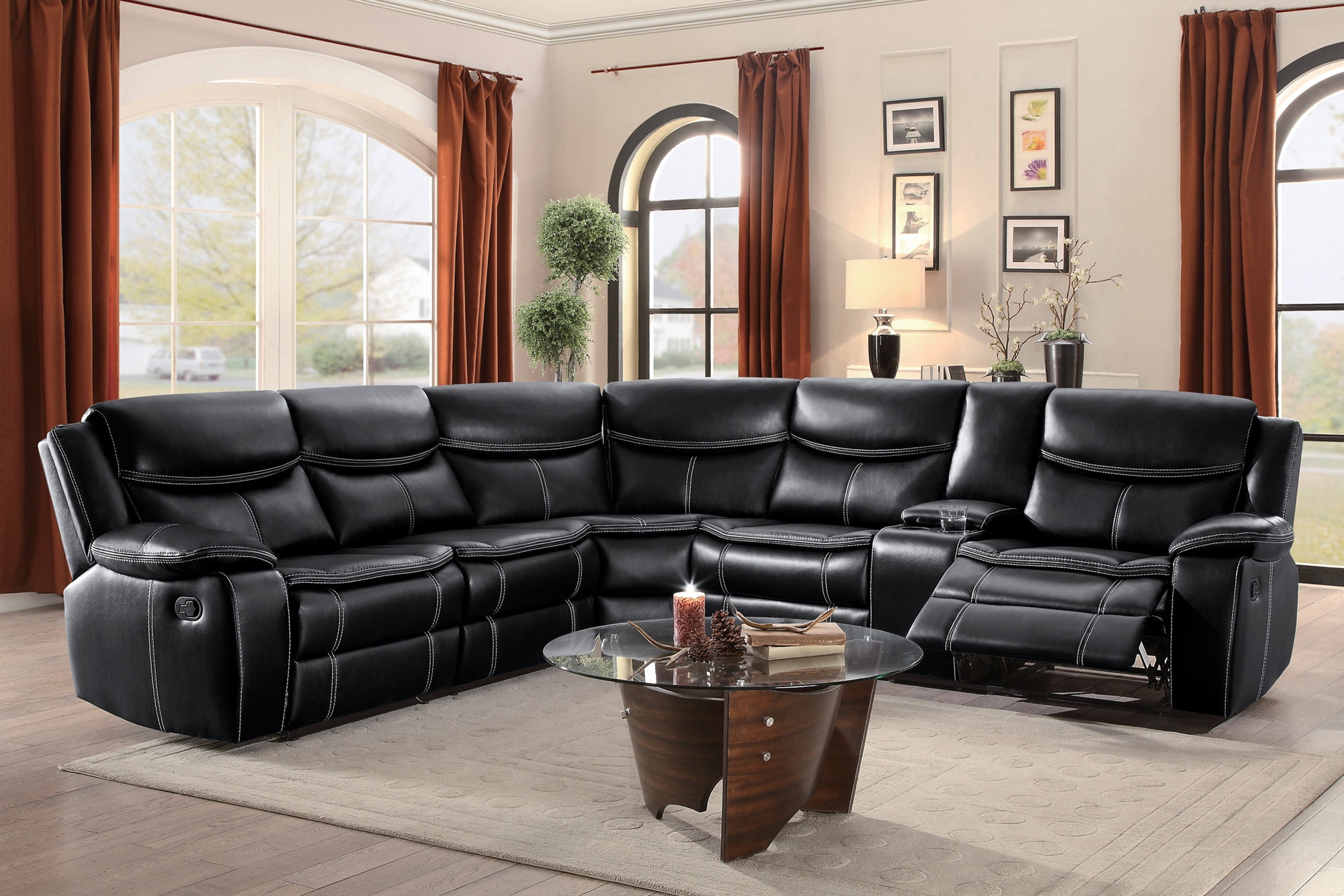 Bastrop Leatherette/Wood Match Reclining Sectional