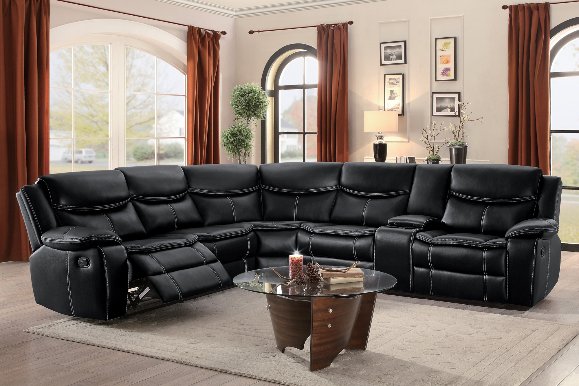 Bastrop Leatherette/Wood Match Reclining Sectional