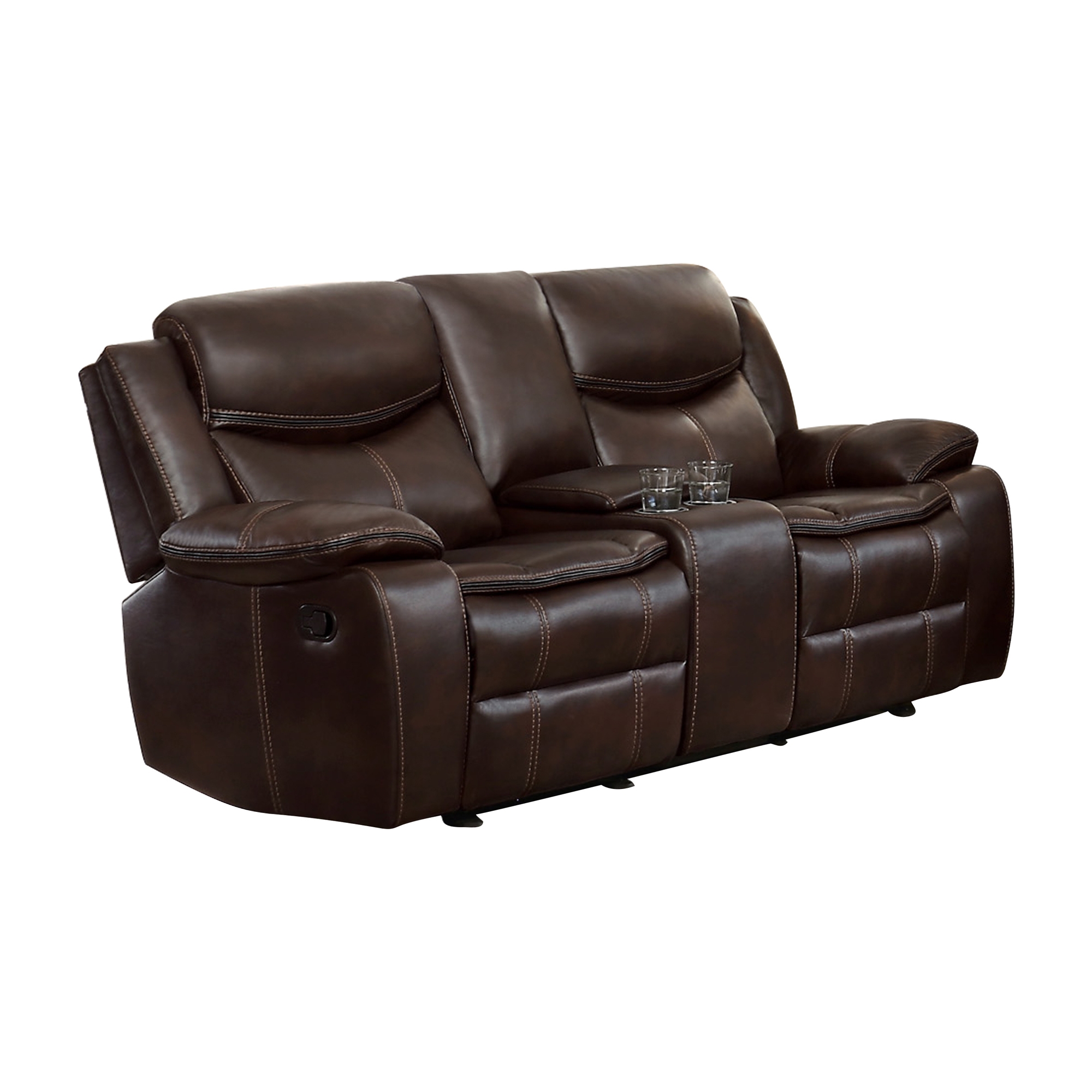 Bastrop Leather Gel Match Double Glider Reclining Love Seat w/Console