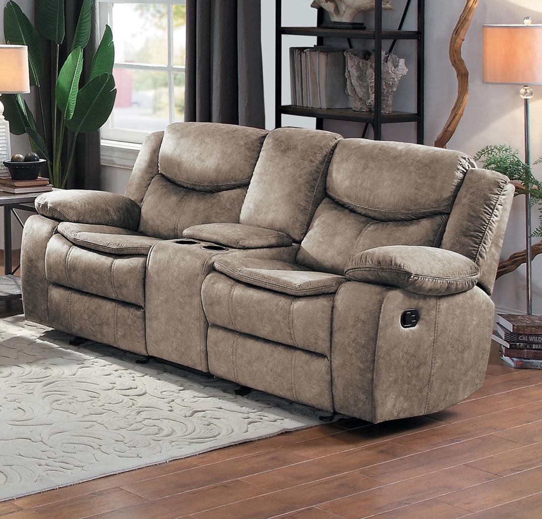 Bastrop Leather Gel Match Double Glider Reclining Love Seat w/Console